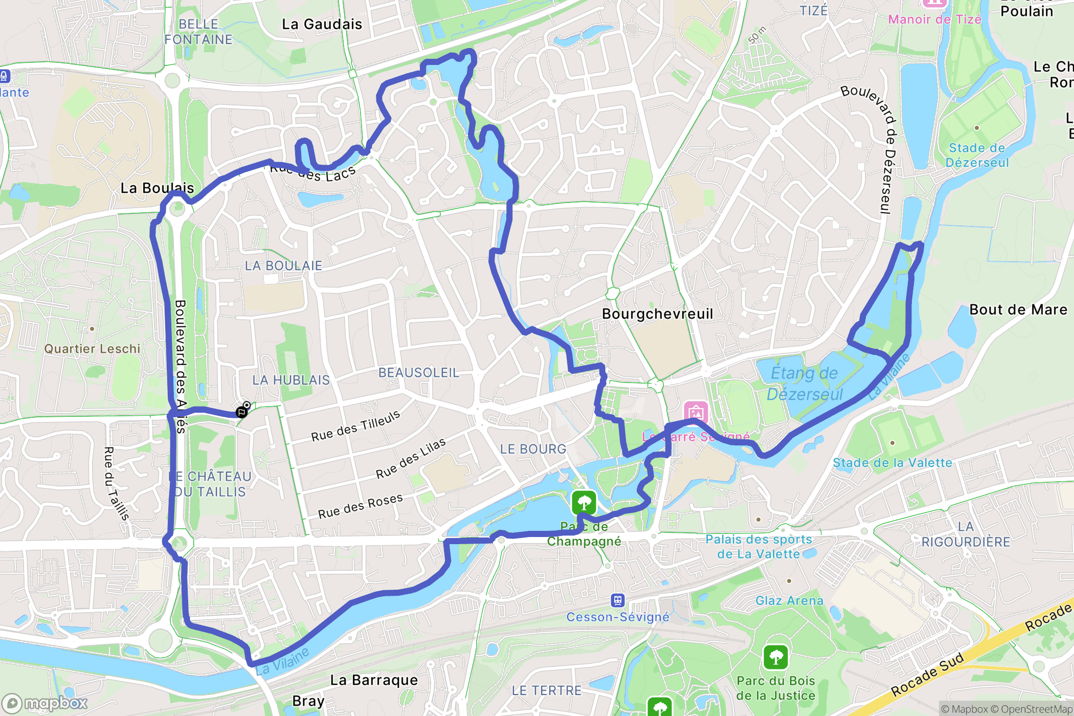 Cesson-Sévigné : carte du parcours de randonnée - France