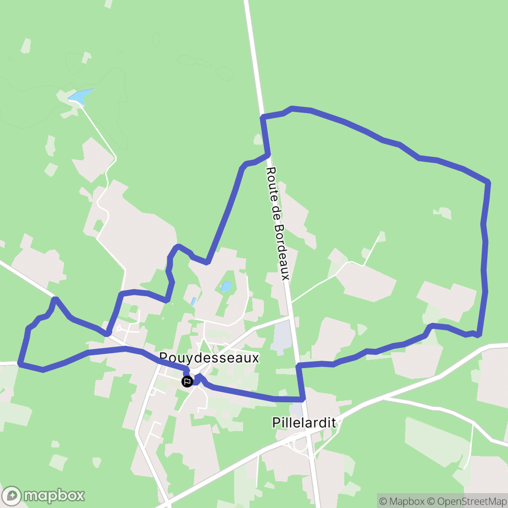 Pouydesseaux : carte du parcours de randonnée - France