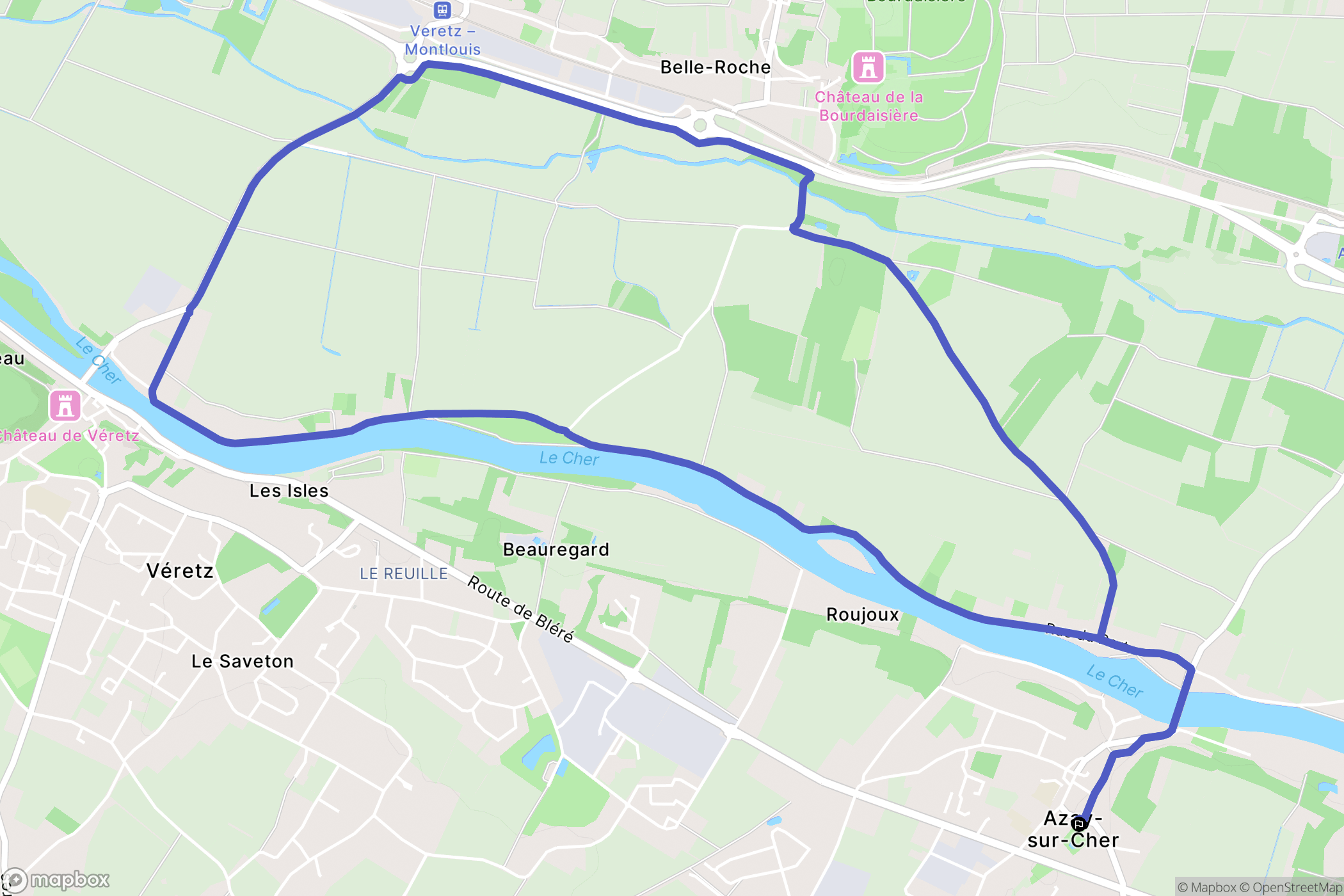 Azay-sur-Cher : carte du parcours de randonnée - France