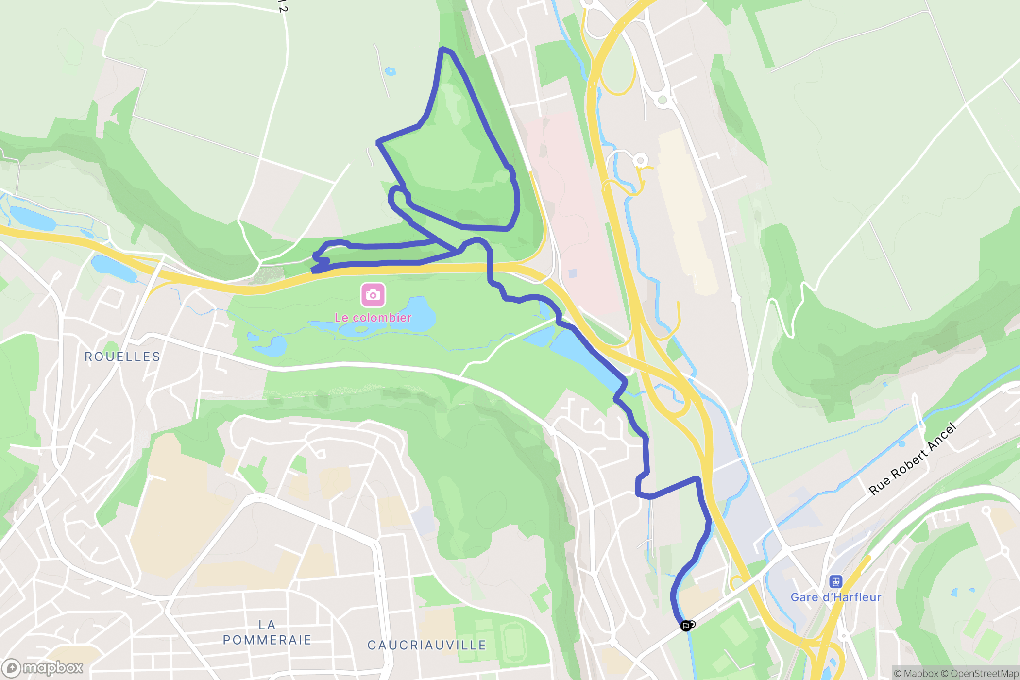 Harfleur : carte du parcours de randonnée - France