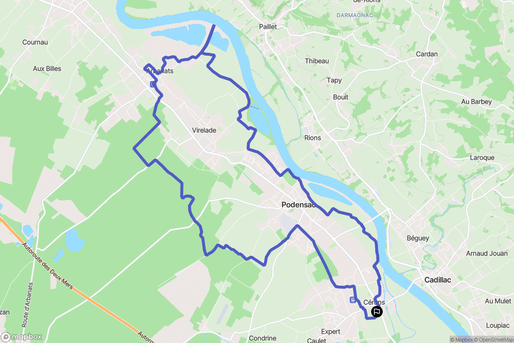 Cérons : carte du parcours de randonnée - France