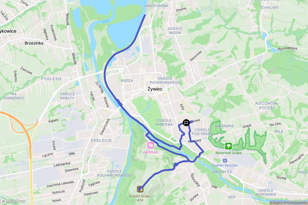 Żywiec: mapa trasy - Poland