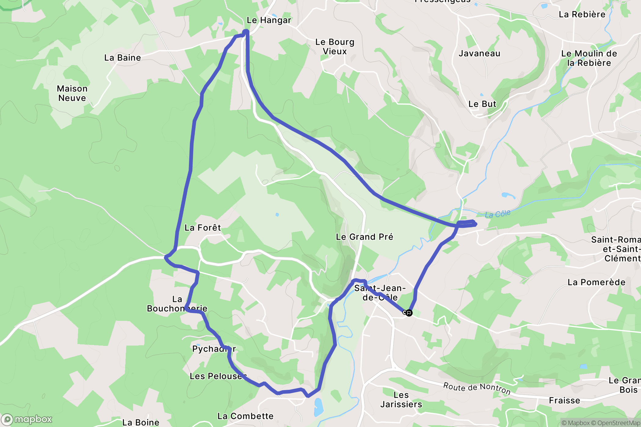 Saint-Jean-de-Côle : carte du parcours de randonnée - France