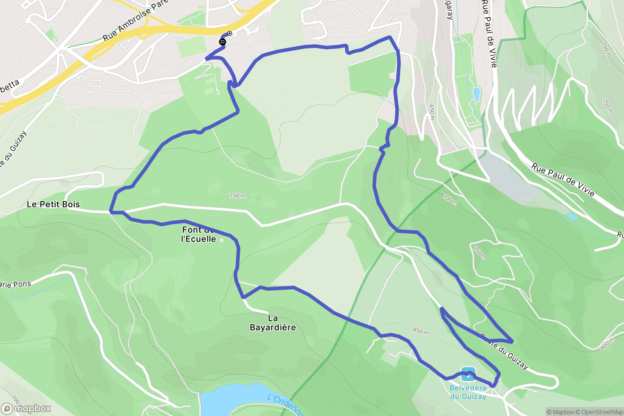 Saint-Étienne : carte du parcours de randonnée - France