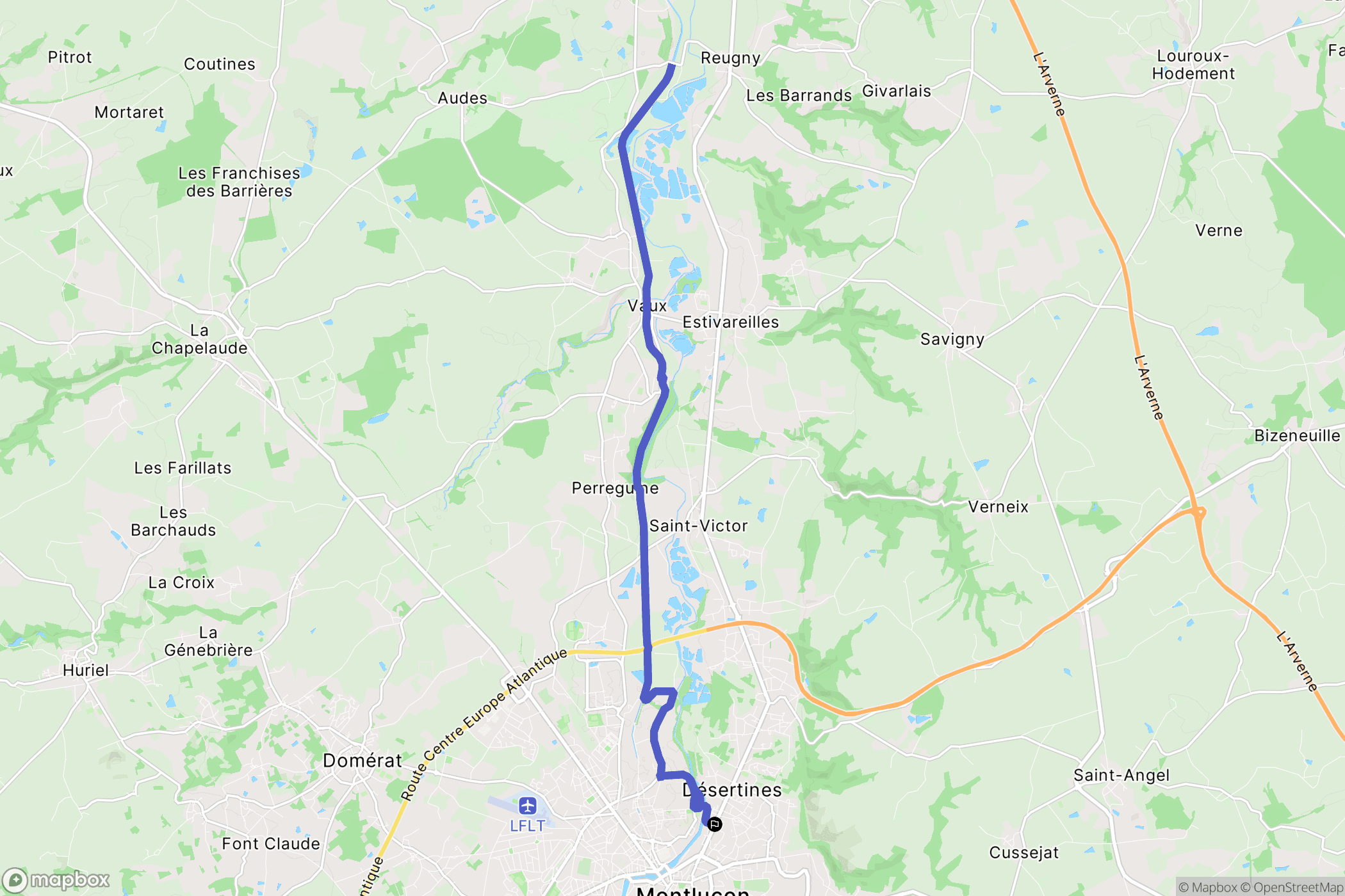 Montluçon : carte du parcours de randonnée - France
