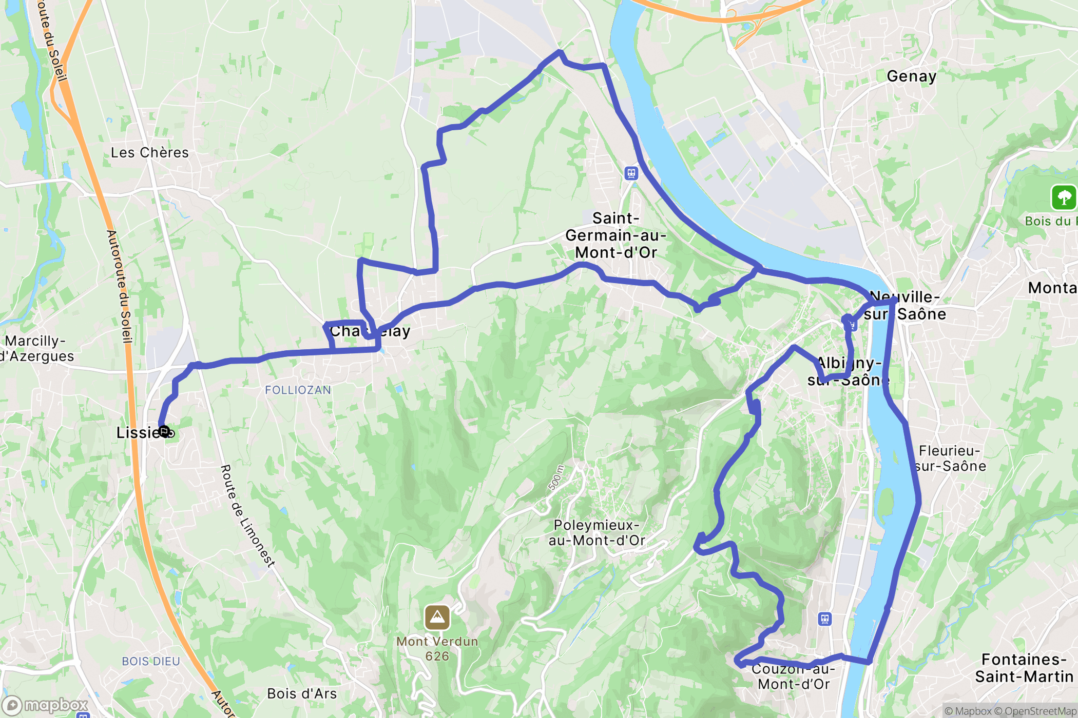 Lissieu : carte du parcours de randonnée - France