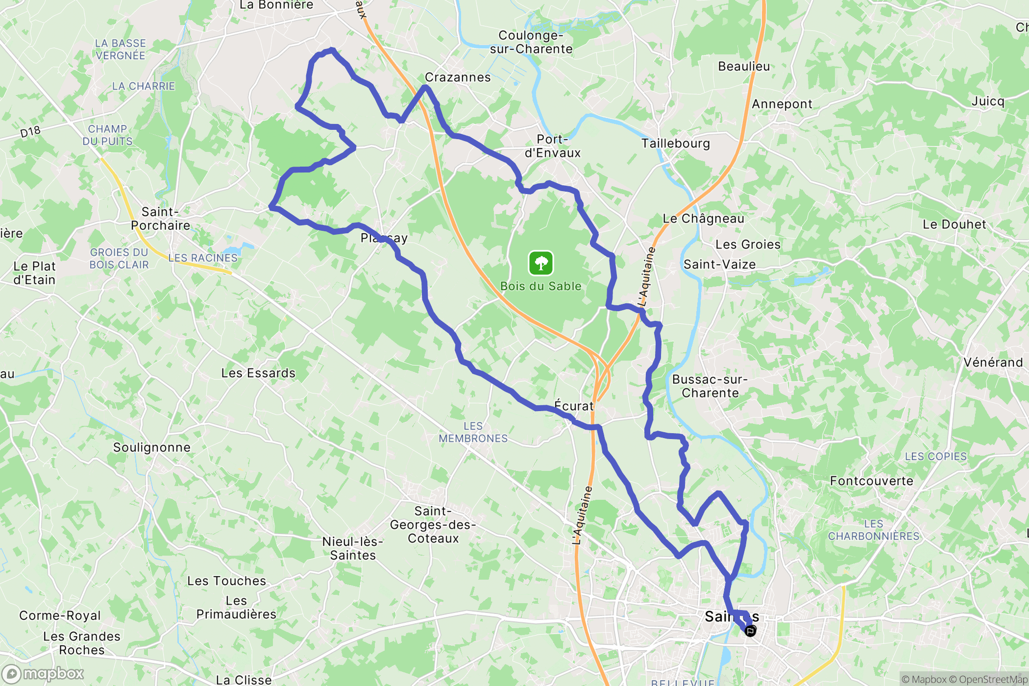 Saintes : carte du parcours de randonnée - France