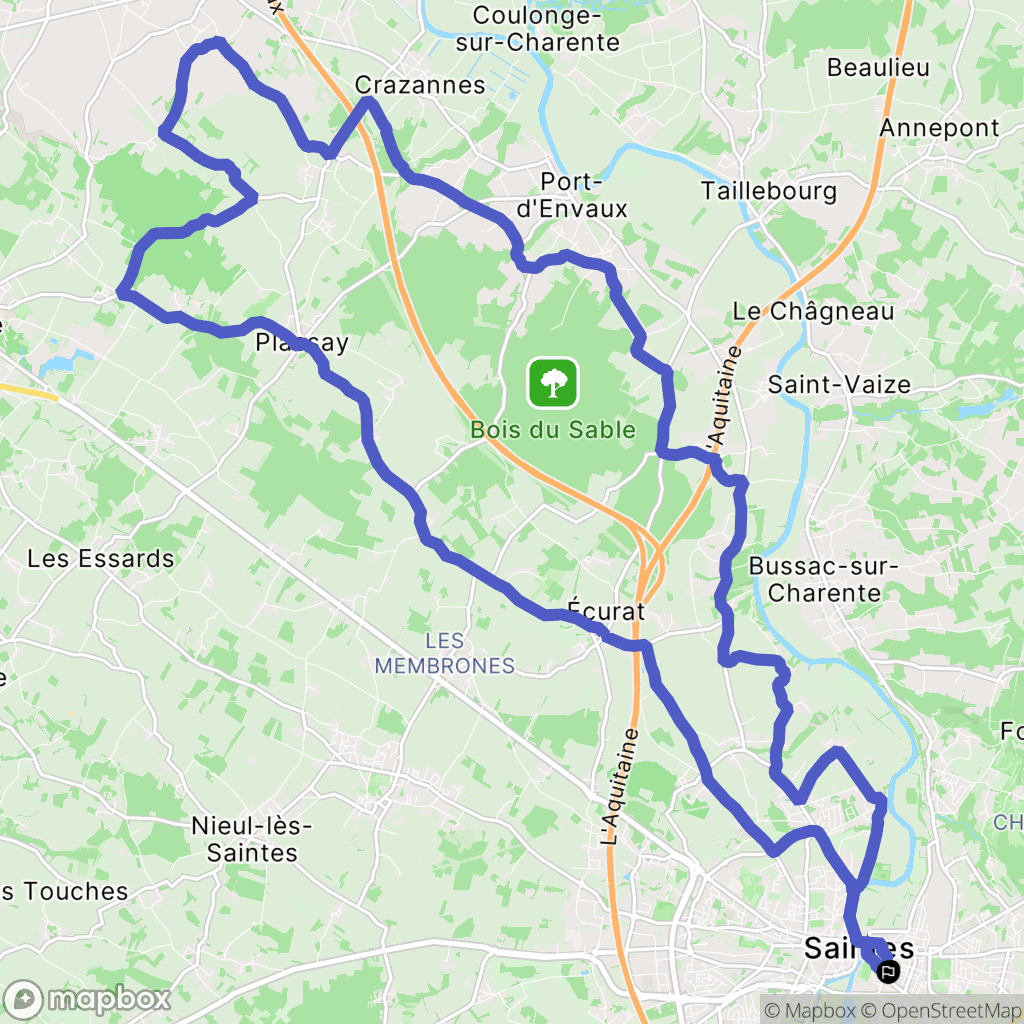 Saintes : carte du parcours de randonnée - France