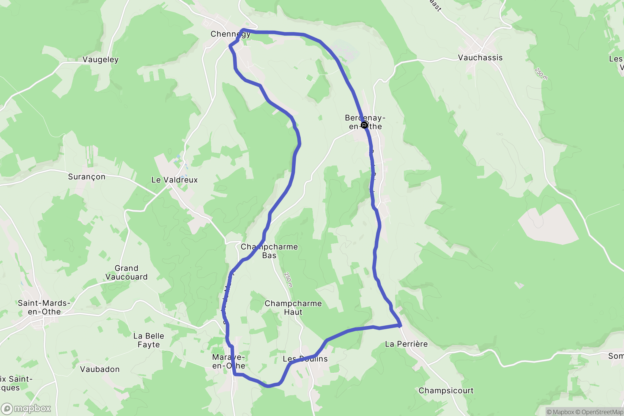 Bercenay-en-Othe : carte du parcours de randonnée - France