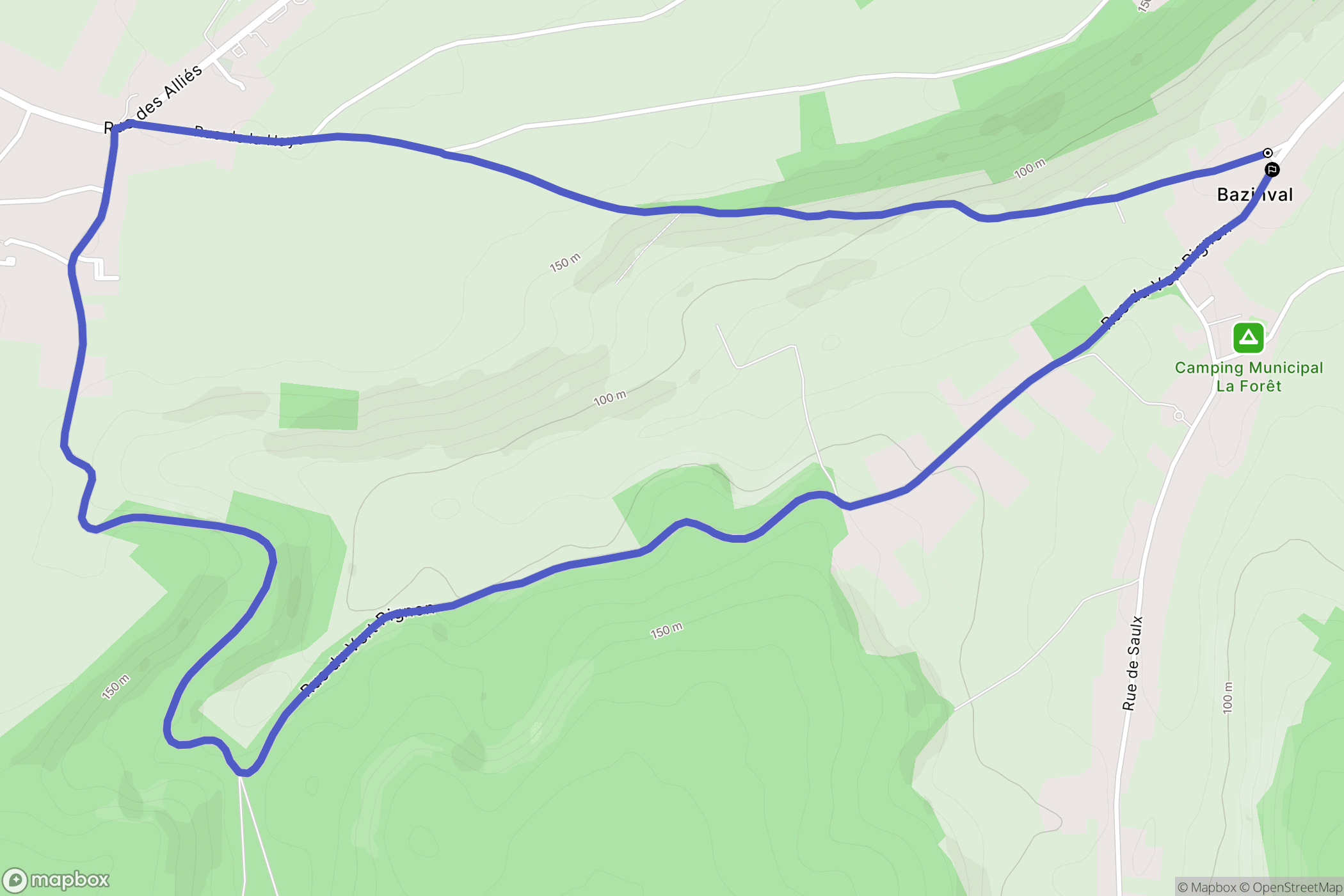 Bazinval : carte du parcours de randonnée - France