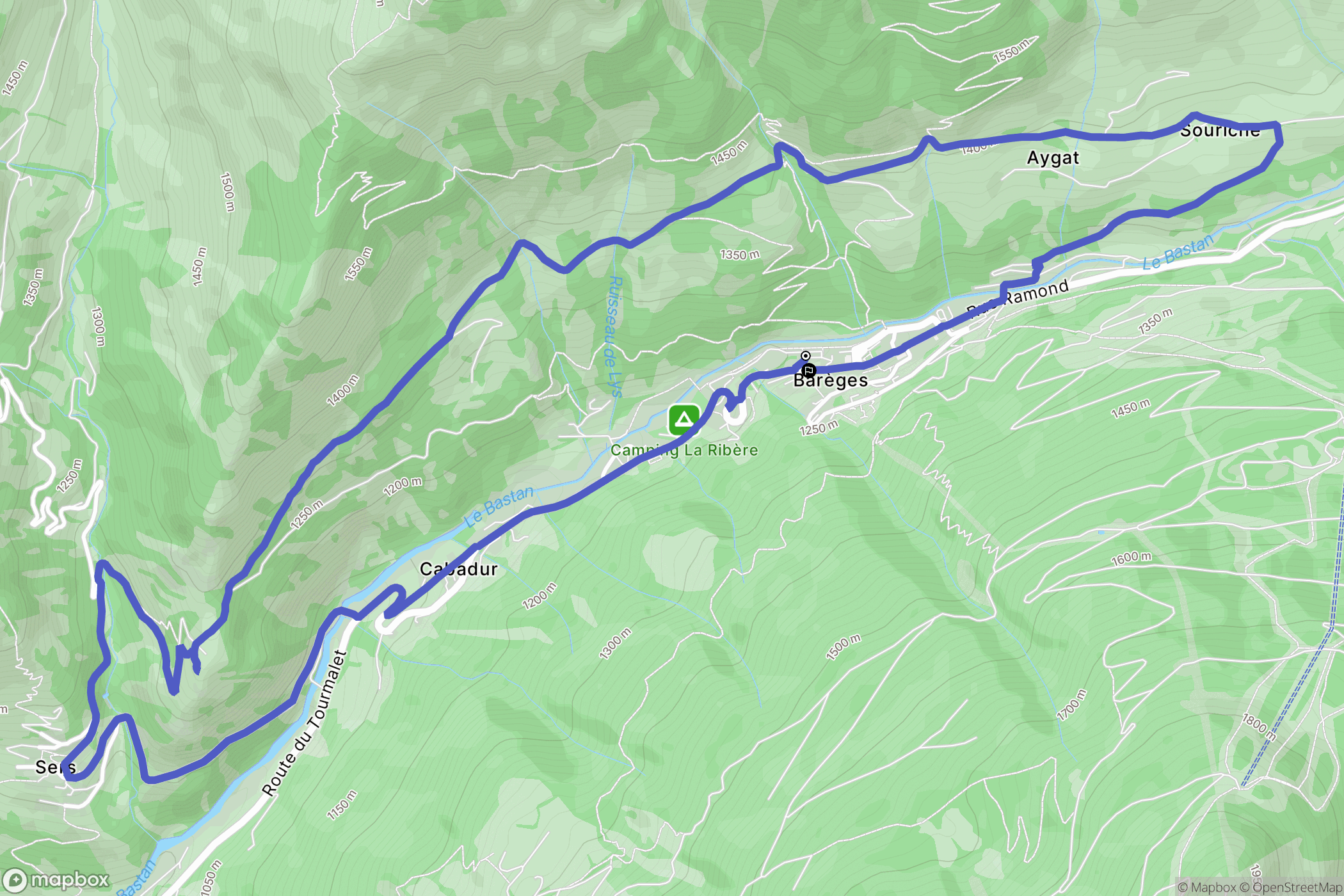 Barèges : carte du parcours de randonnée - France
