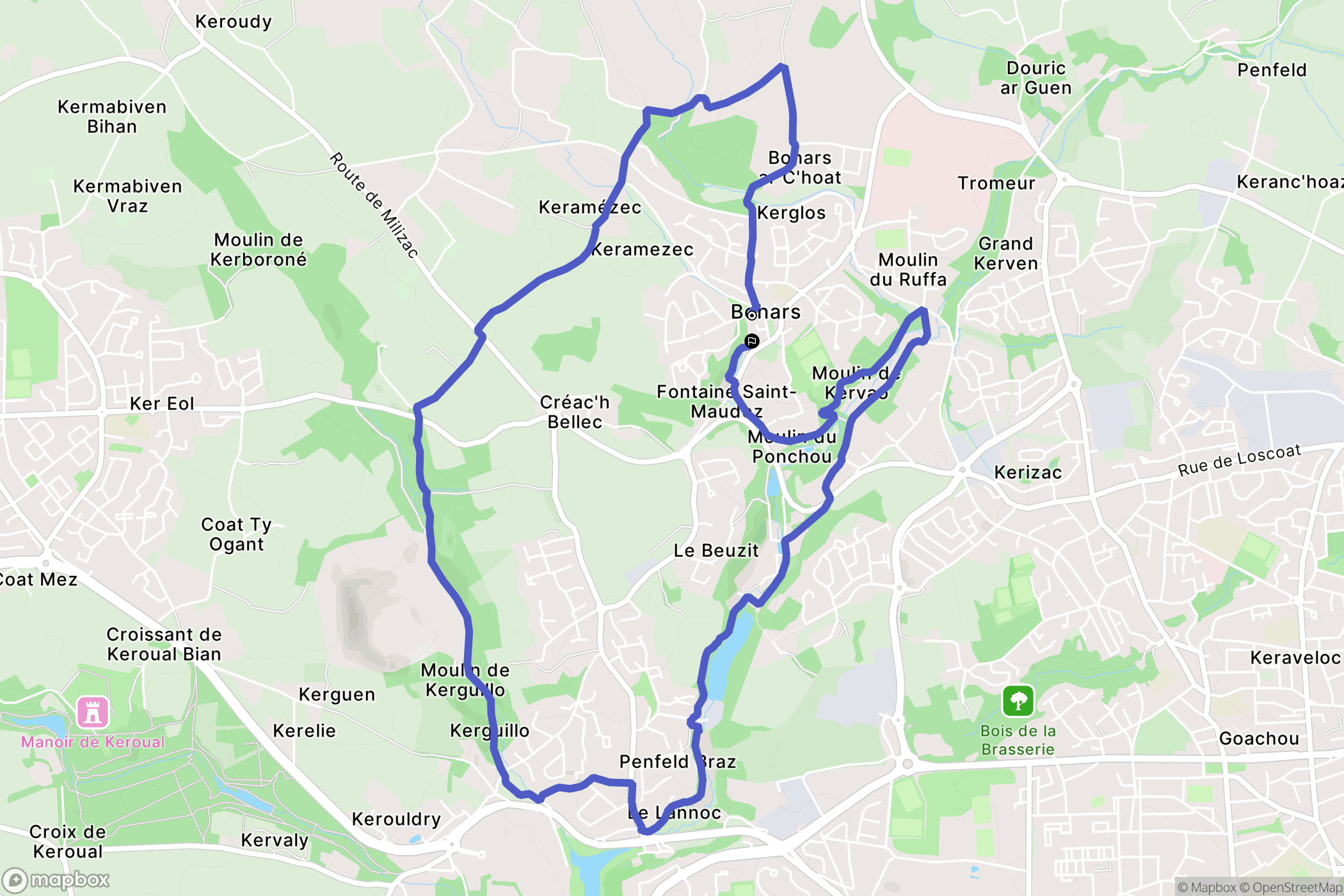Bohars : carte du parcours de randonnée - France