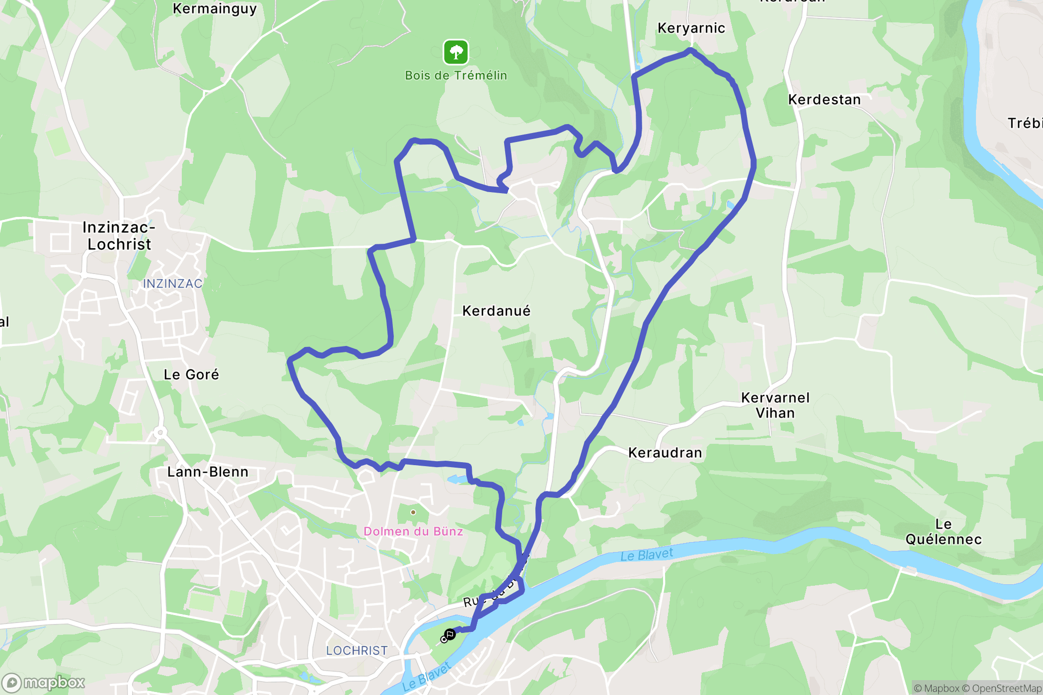 Inzinzac-Lochrist : carte du parcours de randonnée - France