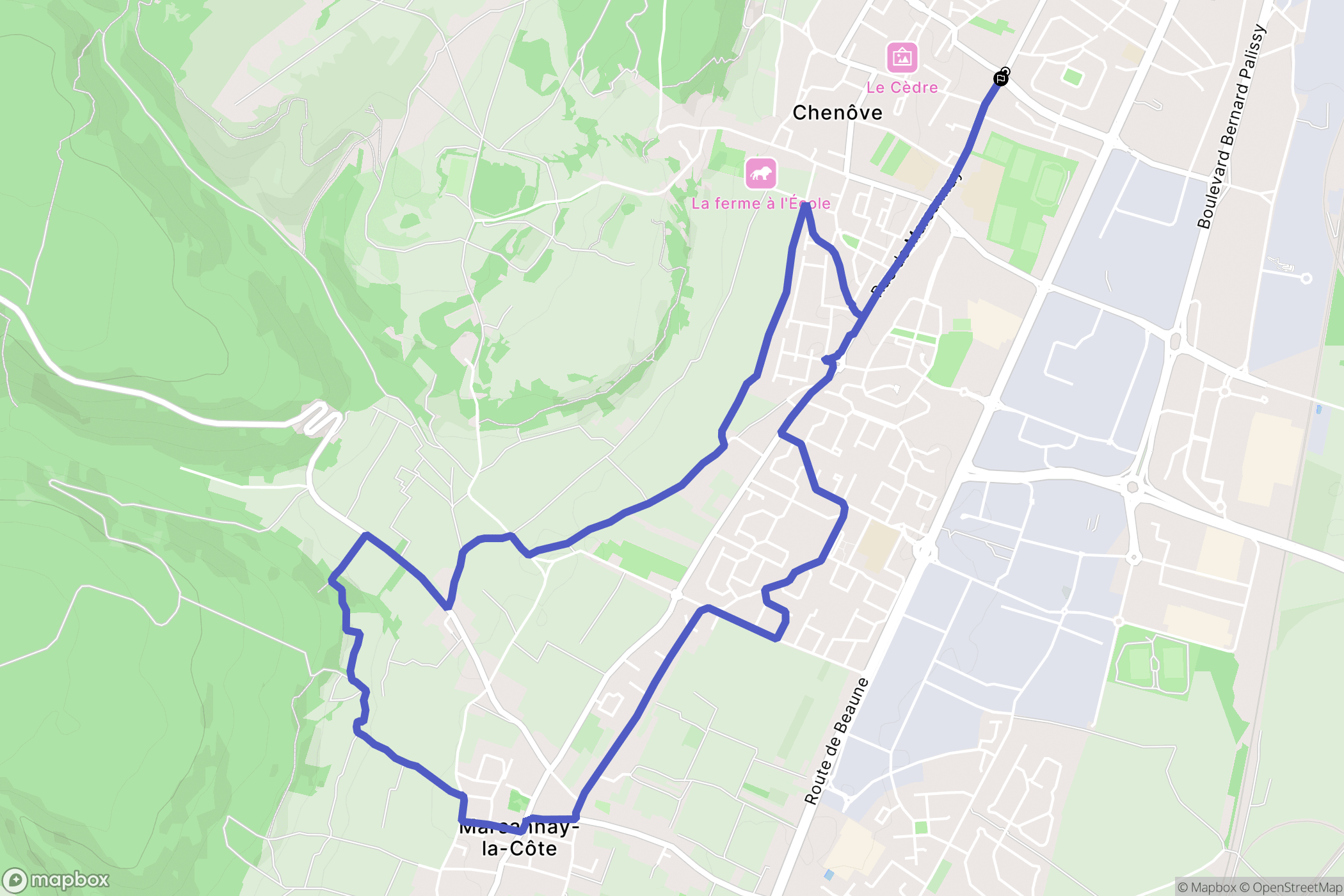 Chenôve : carte du parcours de randonnée - France