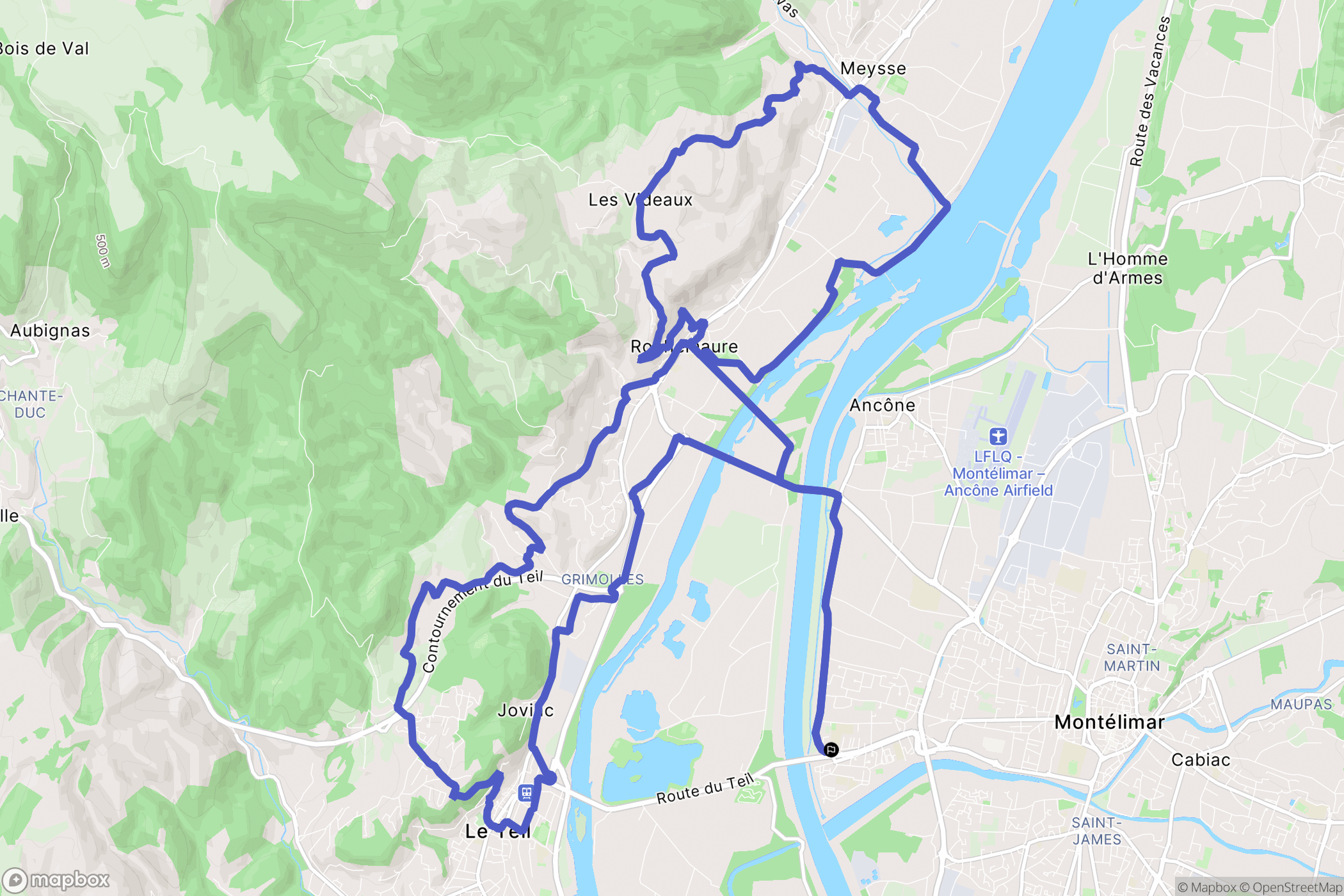 Montélimar : carte du parcours de randonnée - France