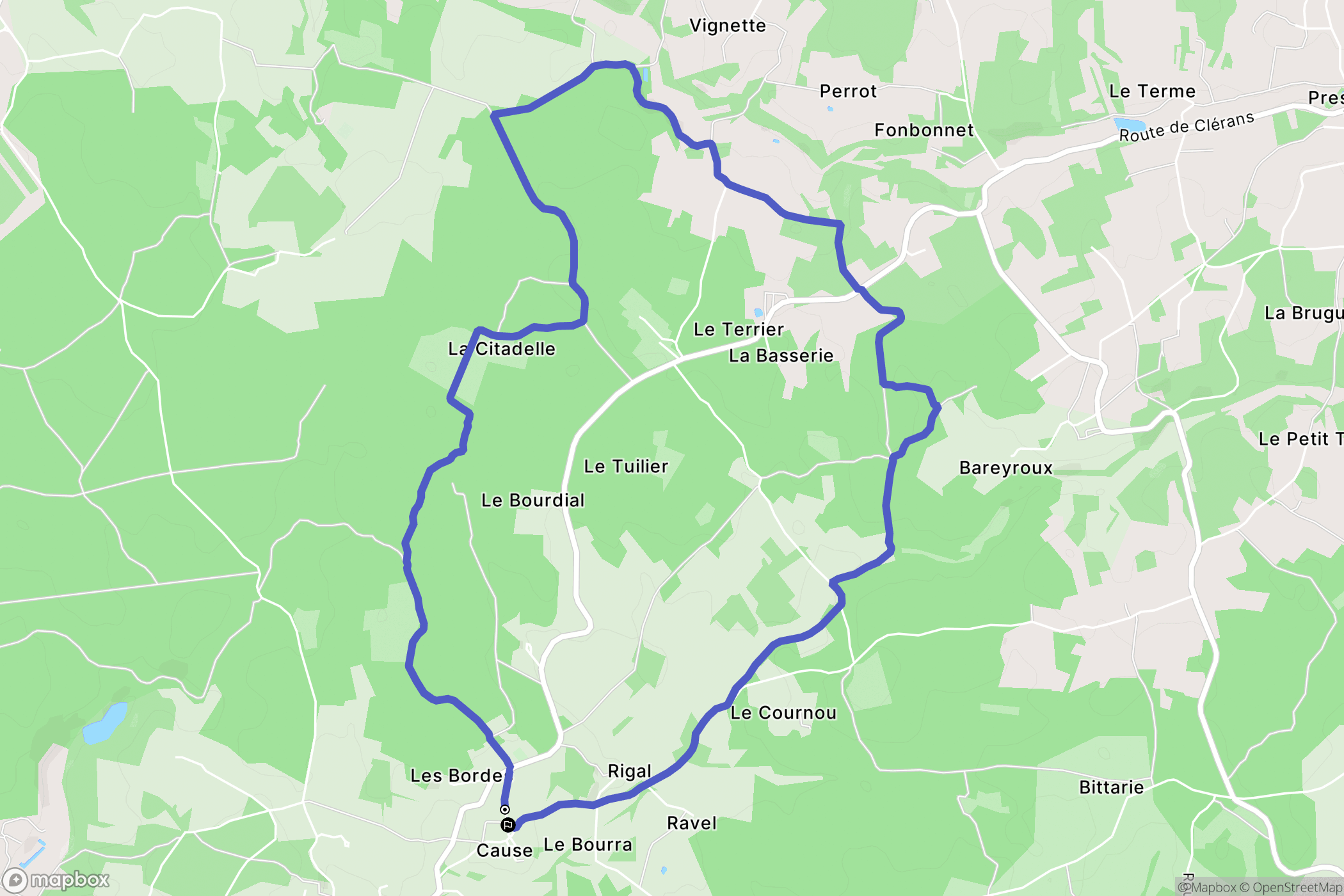 Cause-de-Clérans : carte du parcours de randonnée - France