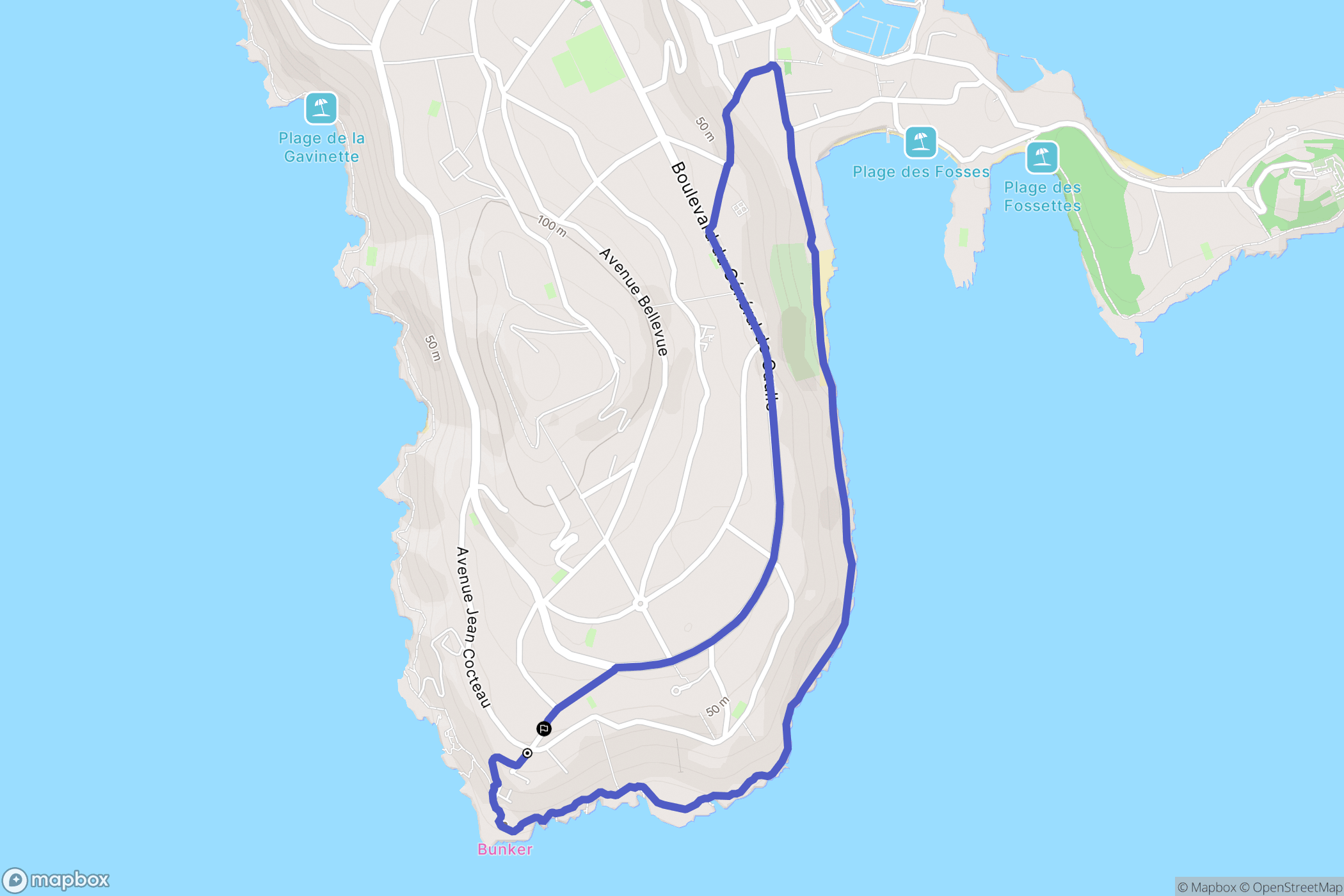 Saint-Jean-Cap-Ferrat : carte du parcours de randonnée - France
