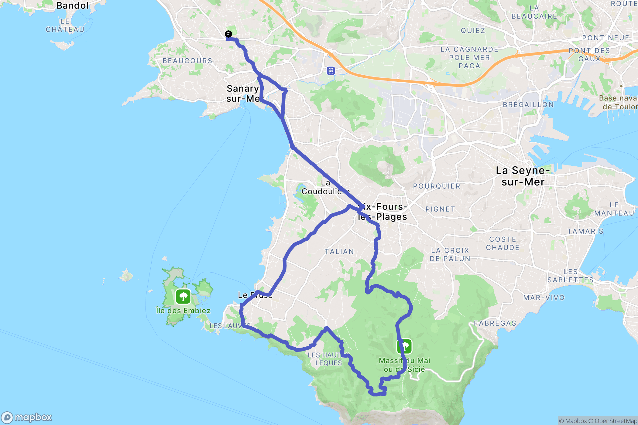 Sanary-sur-Mer : carte du parcours de randonnée - France