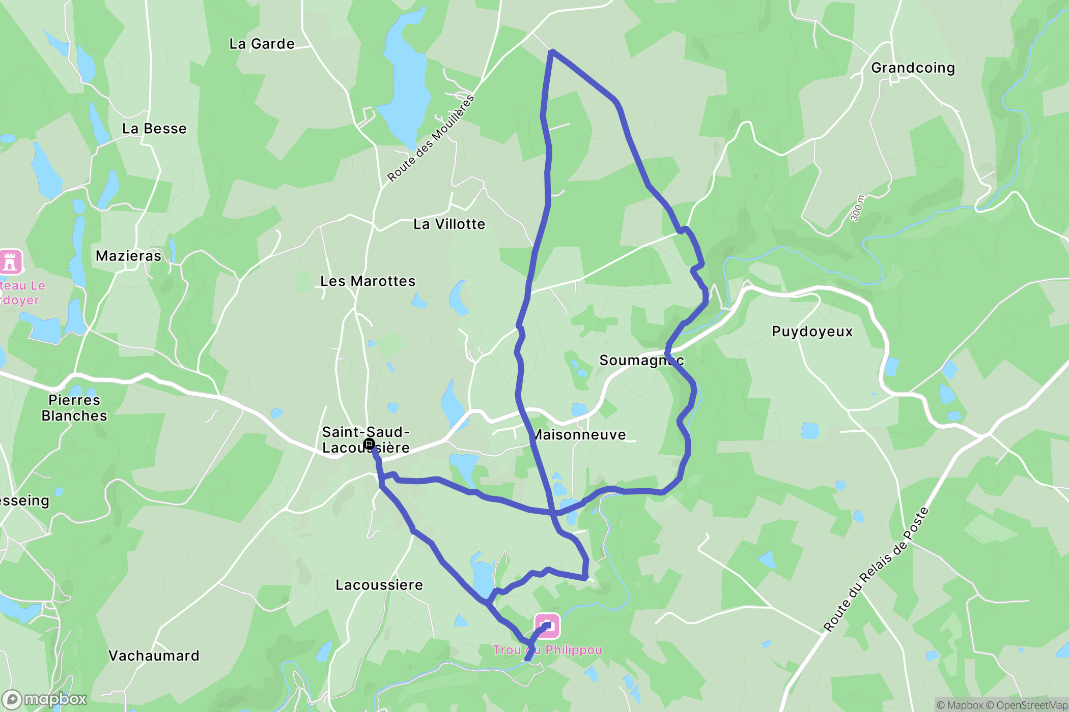 Saint-Saud-Lacoussière : carte du parcours de randonnée - France