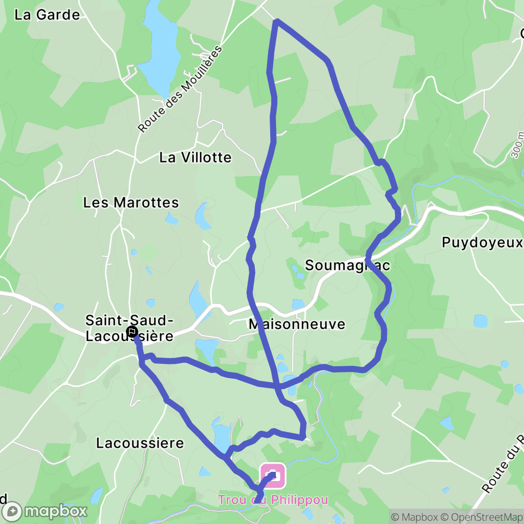 Saint-Saud-Lacoussière : carte du parcours de randonnée - France