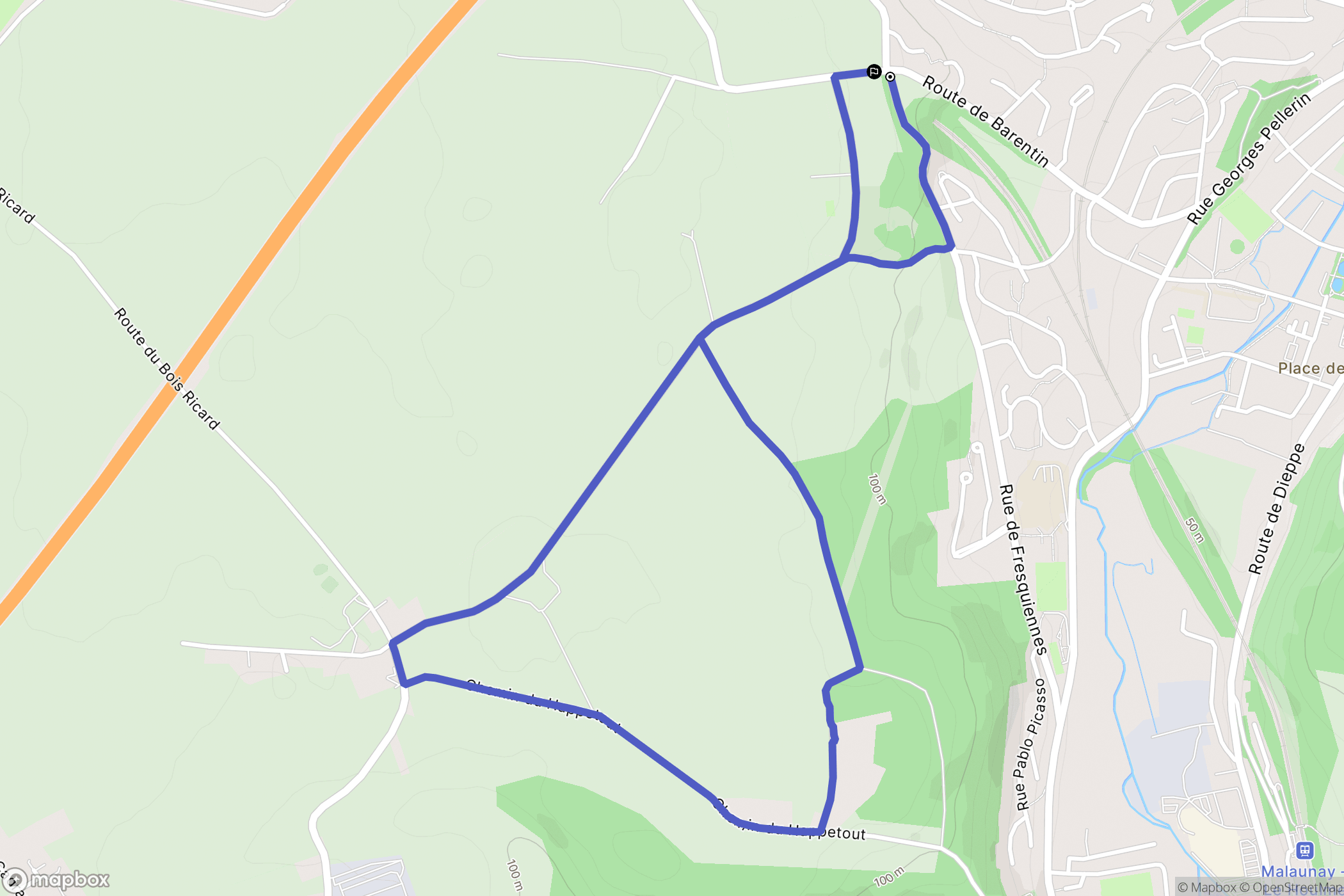 Malaunay : carte du parcours de randonnée - France