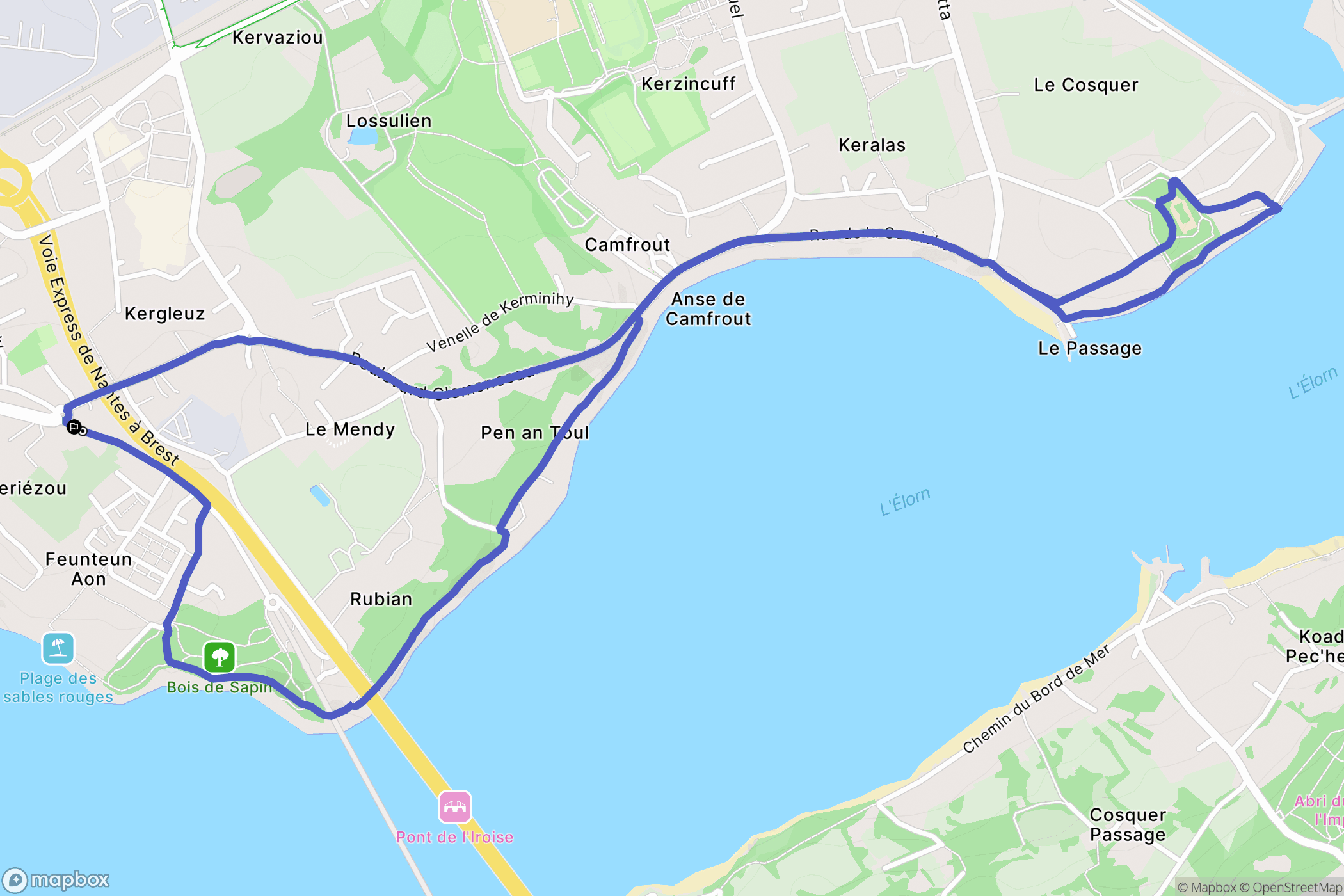 Le Relecq-Kerhuon : carte du parcours de randonnée - France