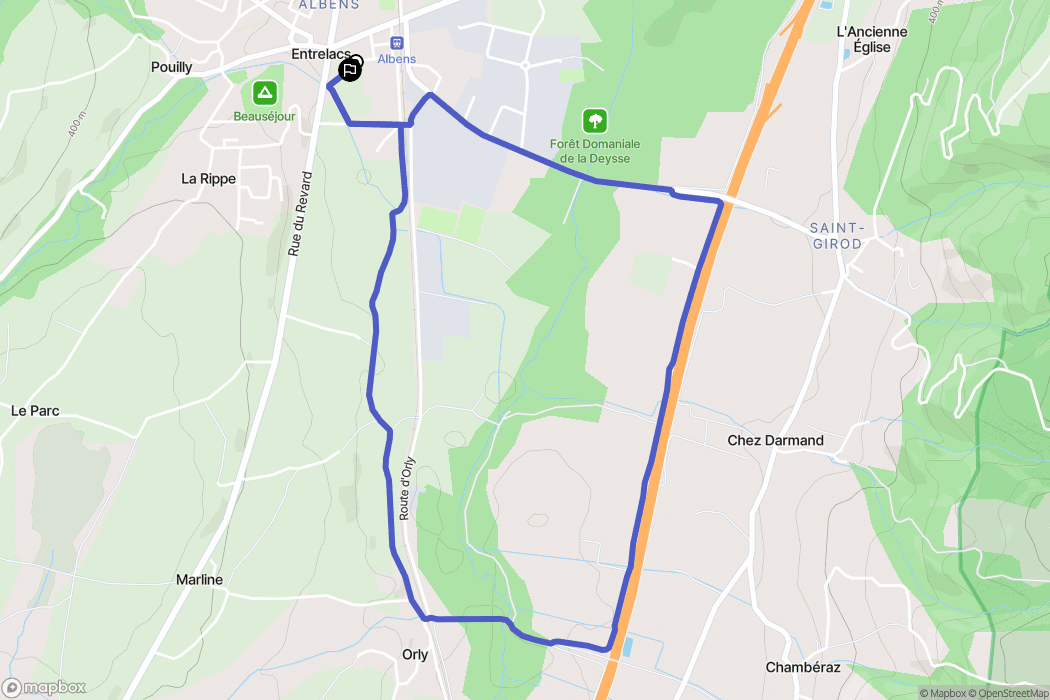 Entrelacs : carte du parcours de randonnée - France