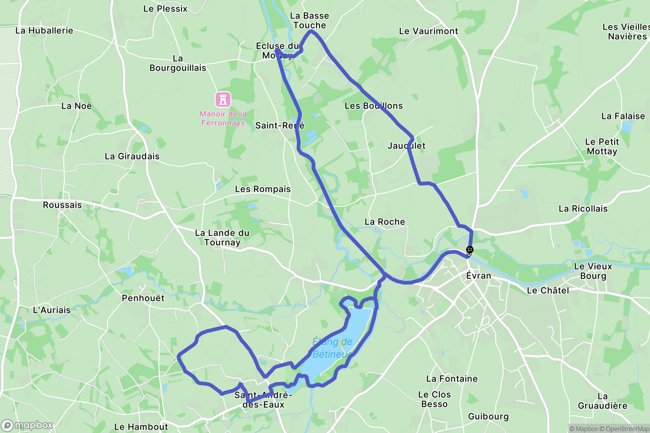 Évran : carte du parcours de randonnée - France