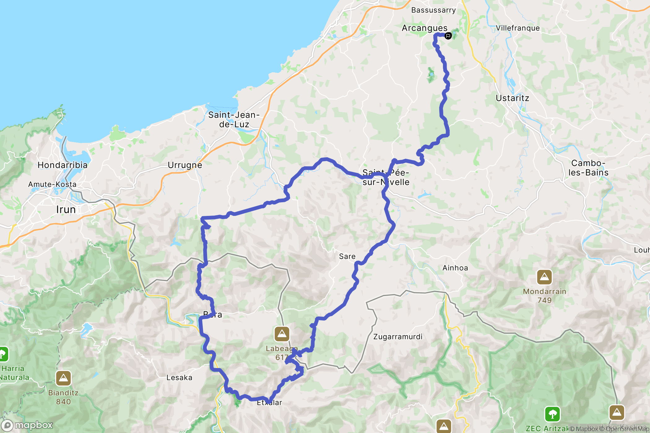 Bassussarry : carte du parcours de randonnée - France