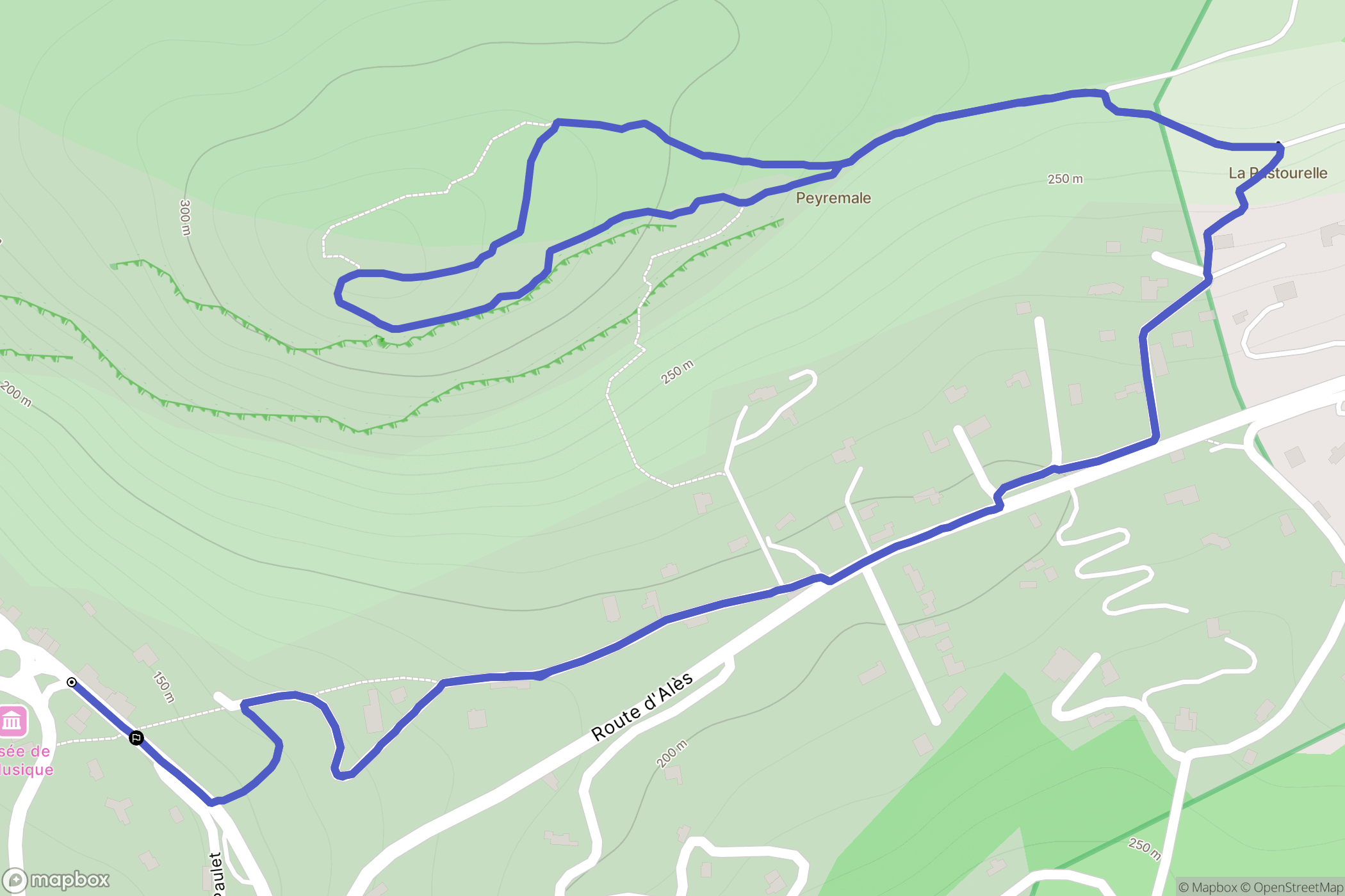 Anduze : carte du parcours de randonnée - France