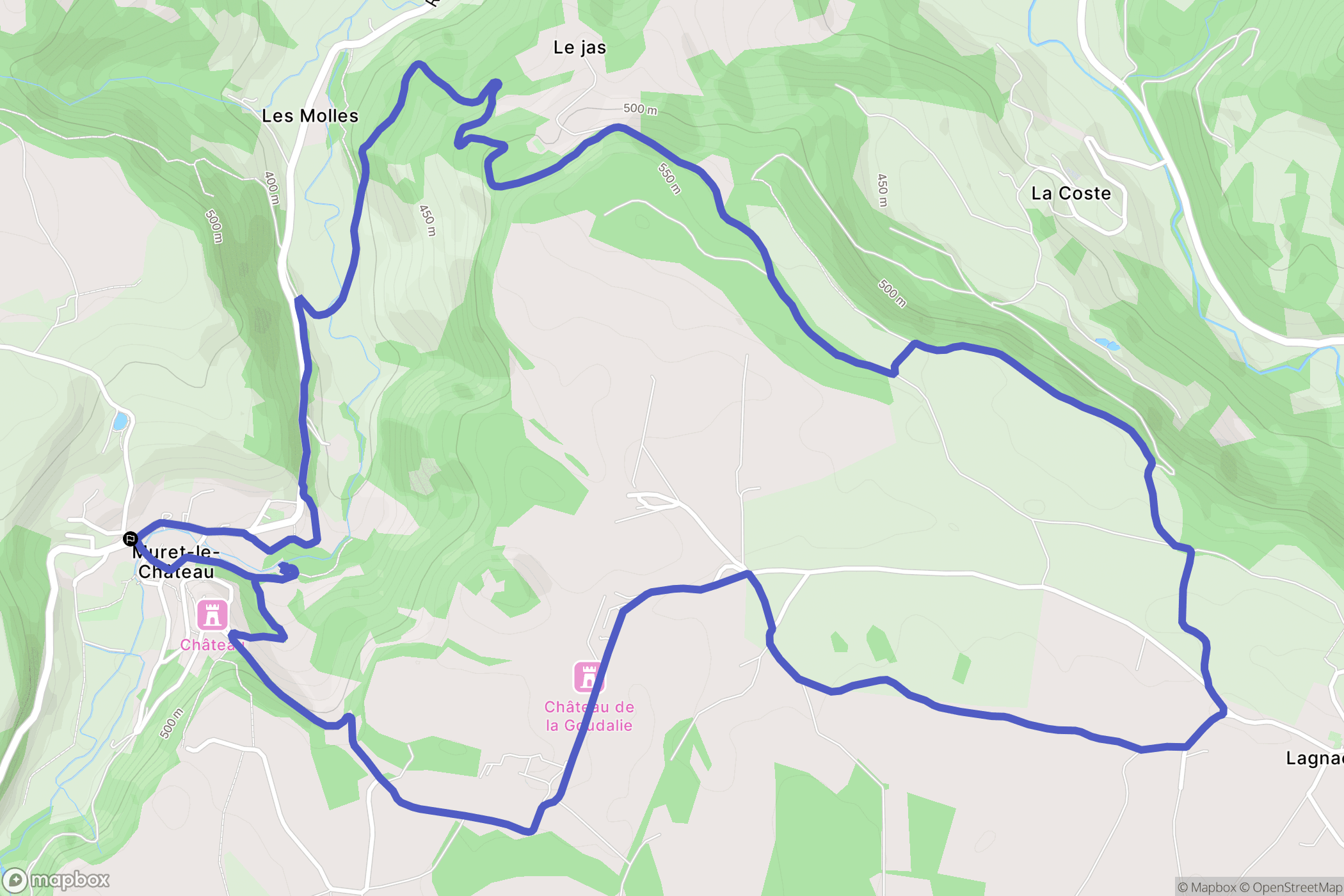Muret-le-Château : carte du parcours de randonnée - France