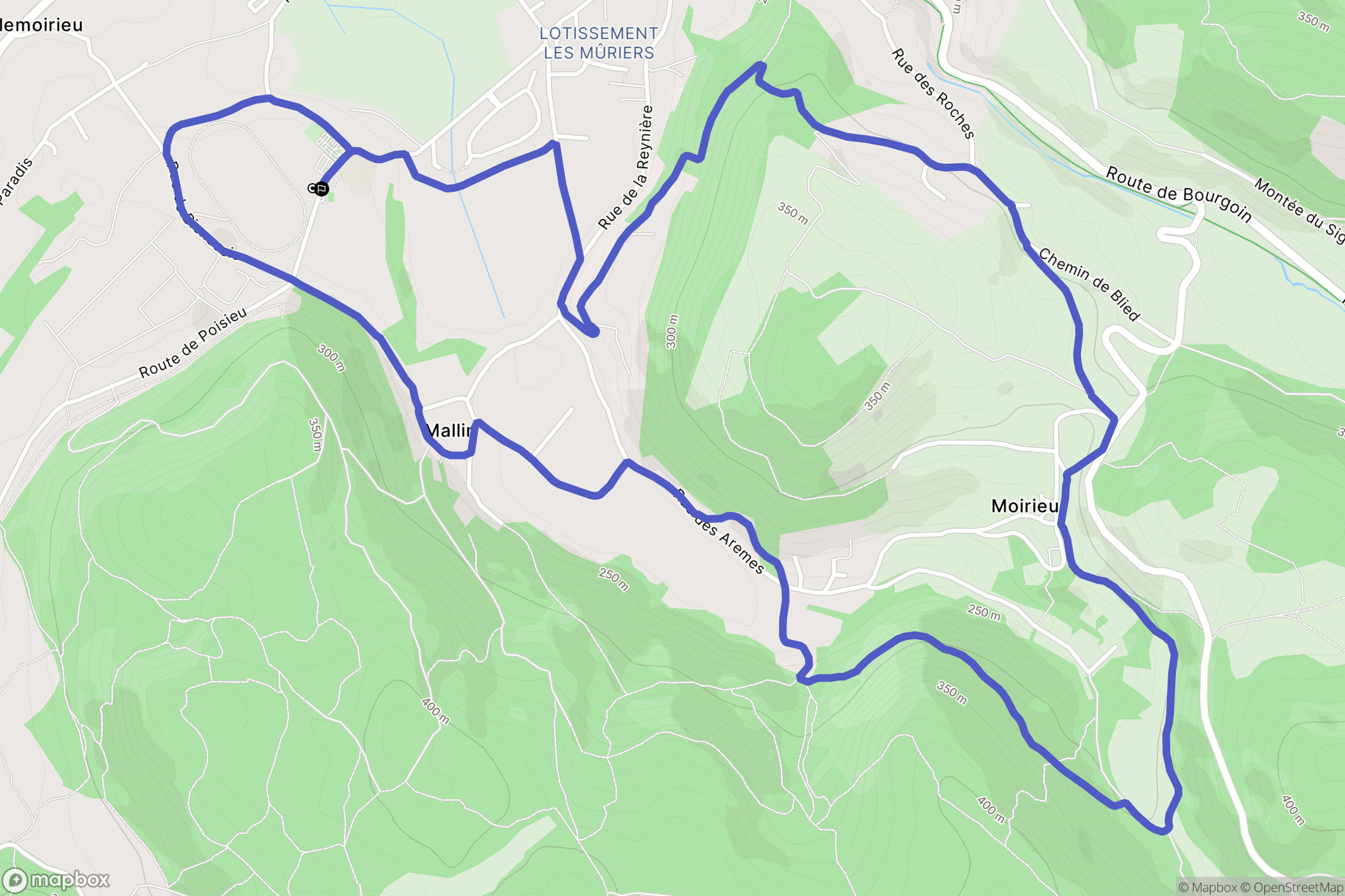 Villemoirieu : carte du parcours de randonnée - France