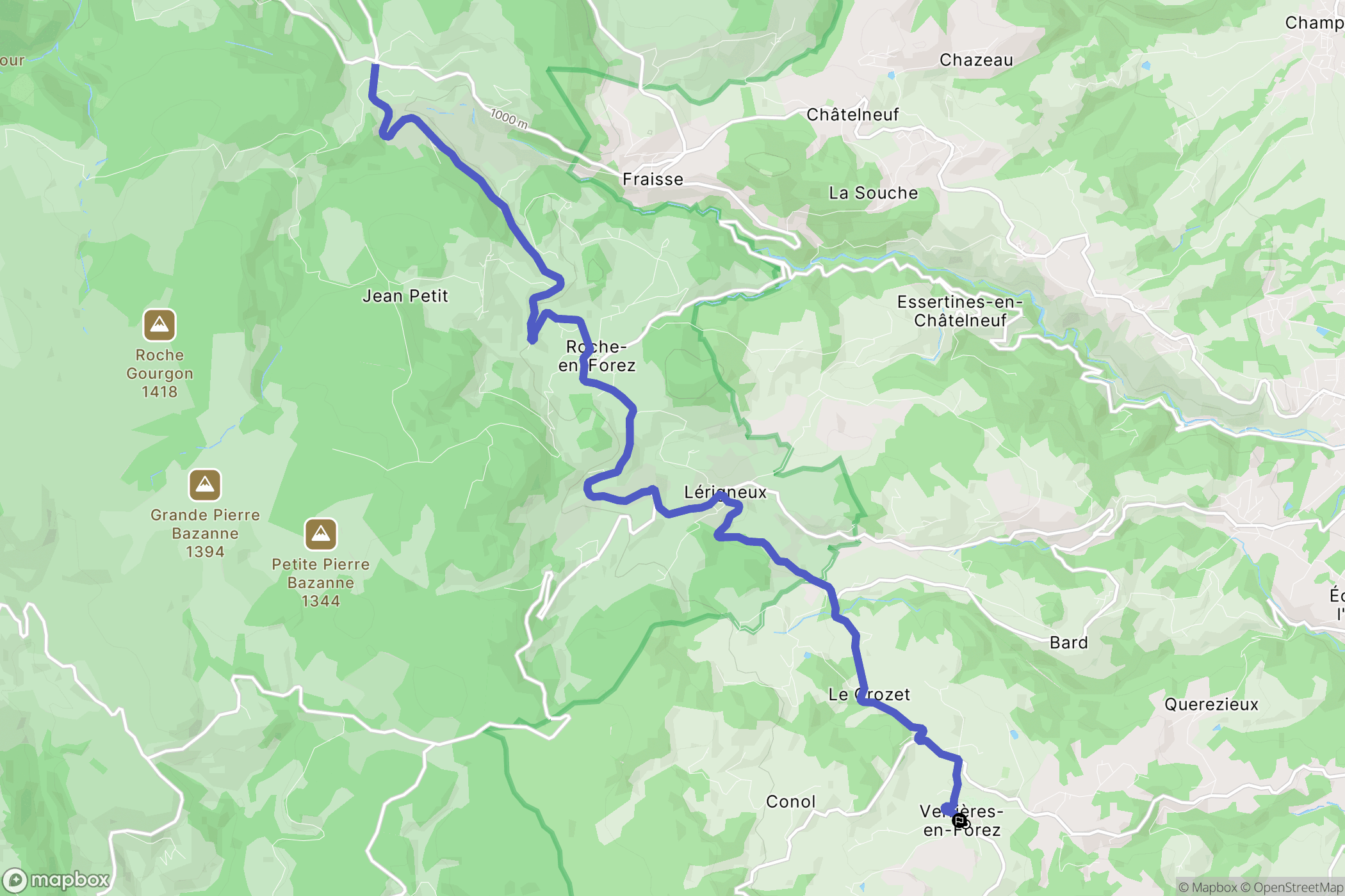 Verrières-en-Forez : carte du parcours de randonnée - France