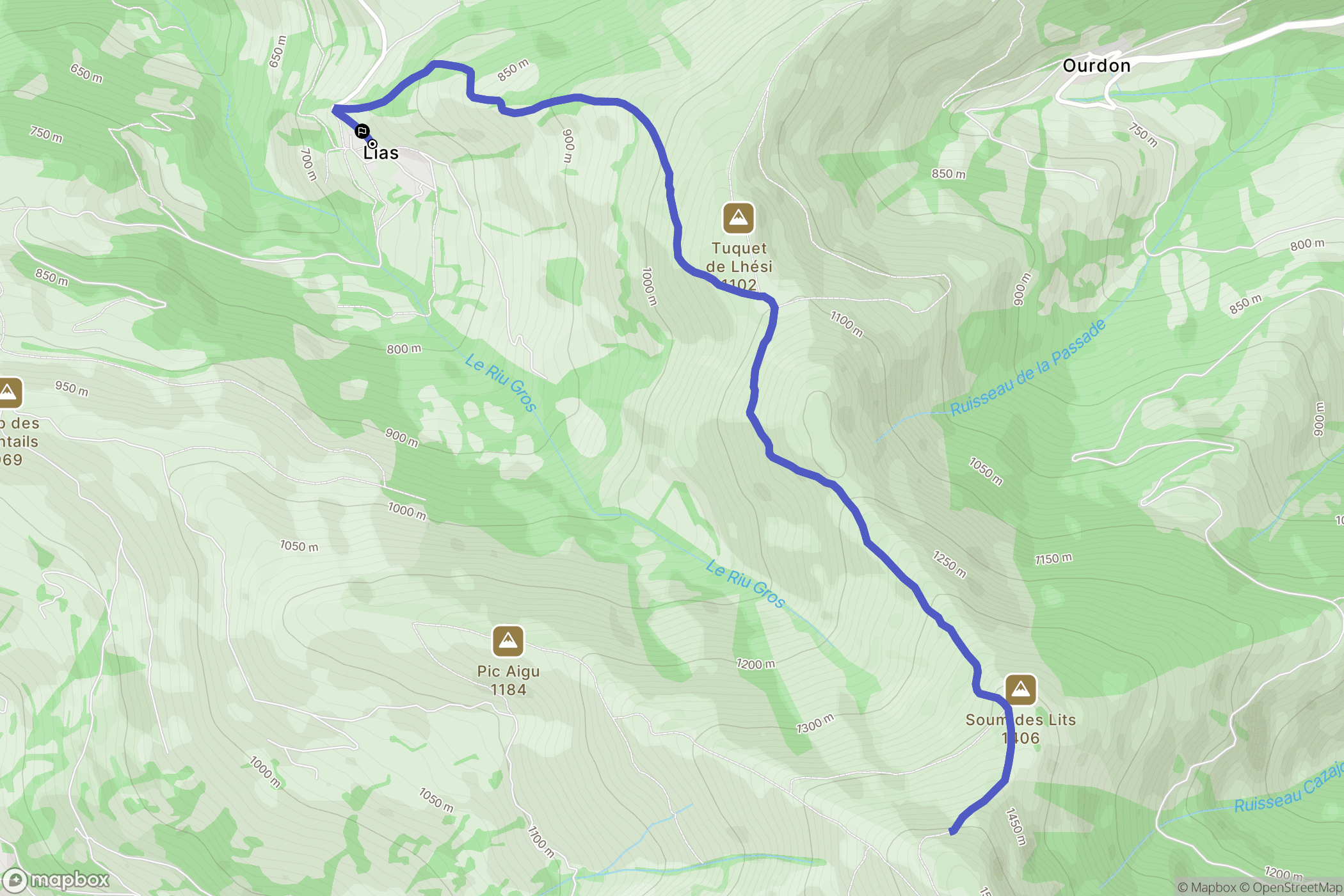 Berbérust-Lias : carte du parcours de randonnée - France