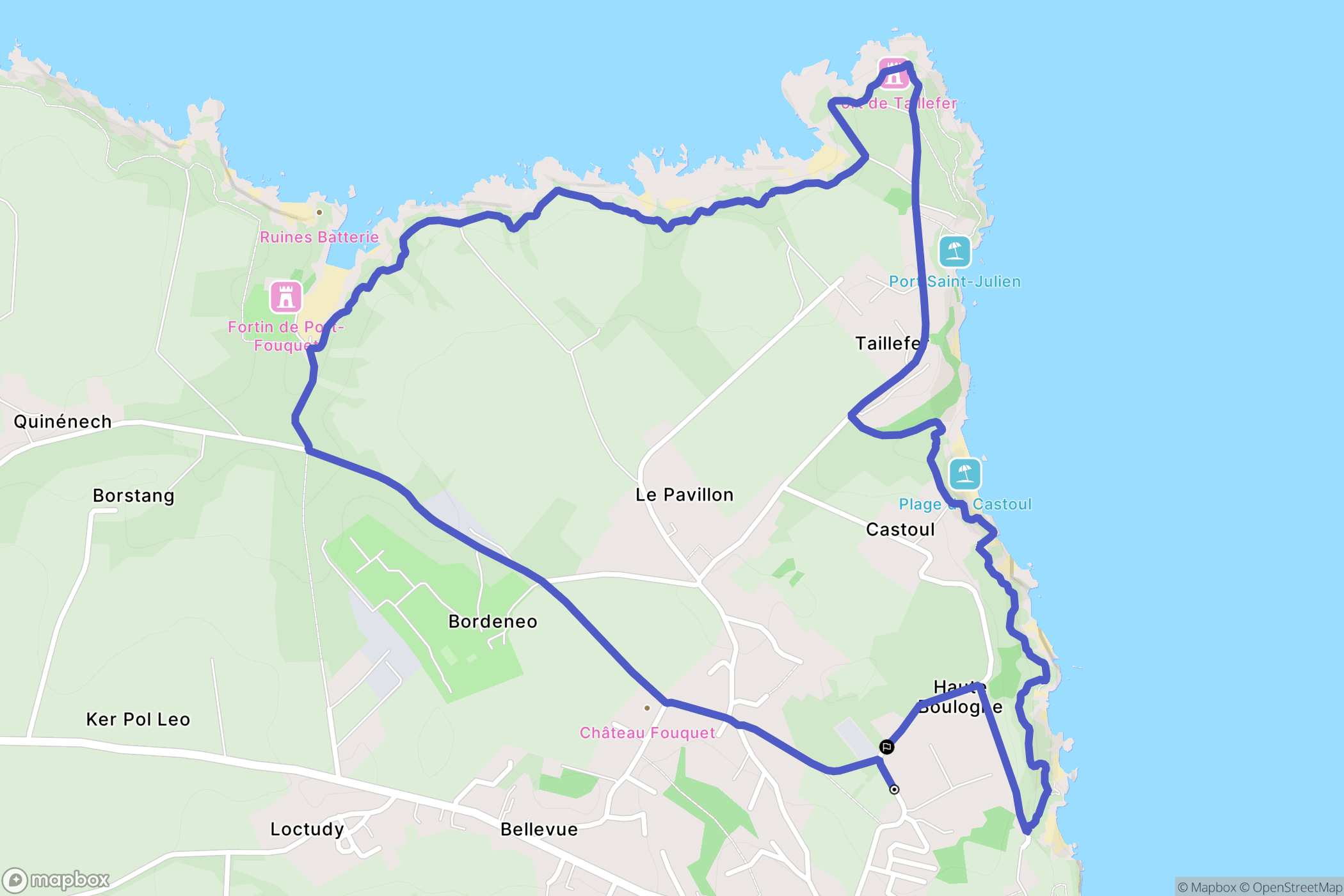 Le Palais : carte du parcours de randonnée - France