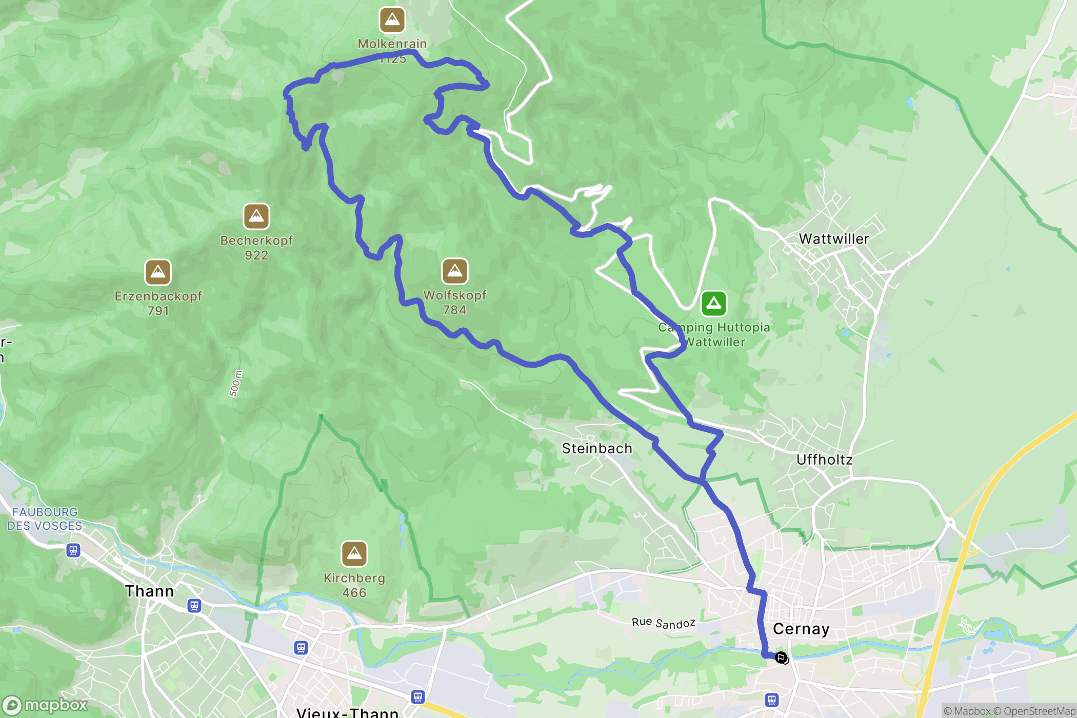 Cernay : carte du parcours de randonnée - France