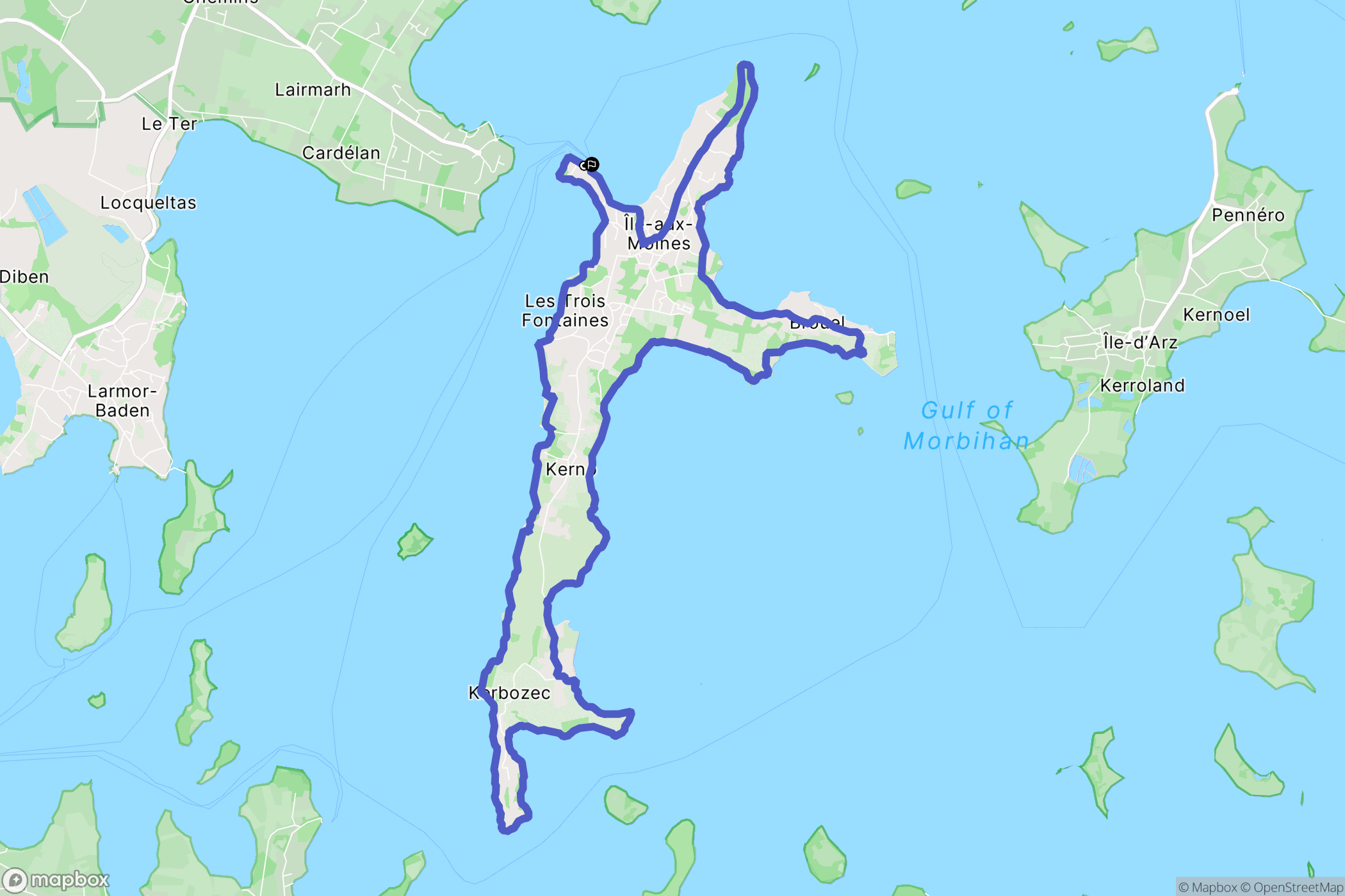 Île-aux-Moines : carte du parcours de randonnée - France