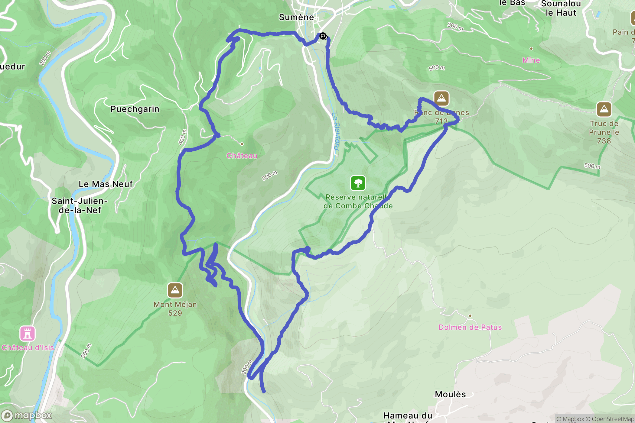Sumène : carte du parcours de randonnée - France