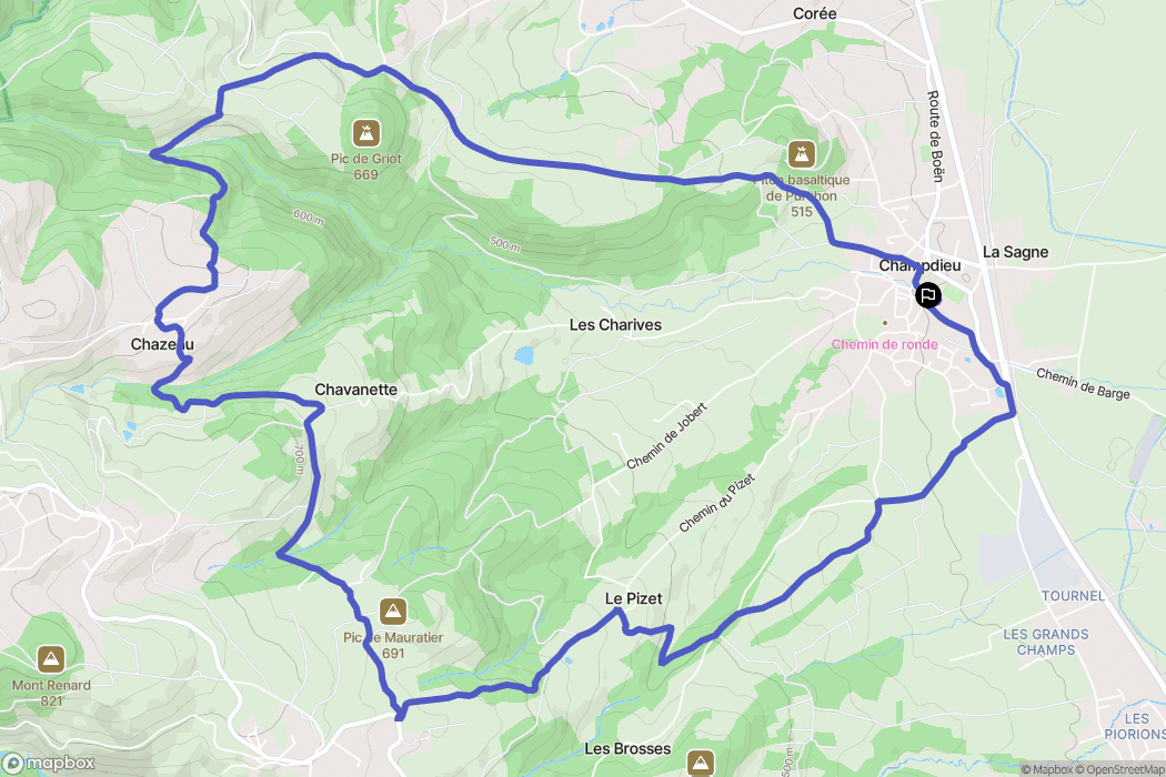 Champdieu : carte du parcours de randonnée - France