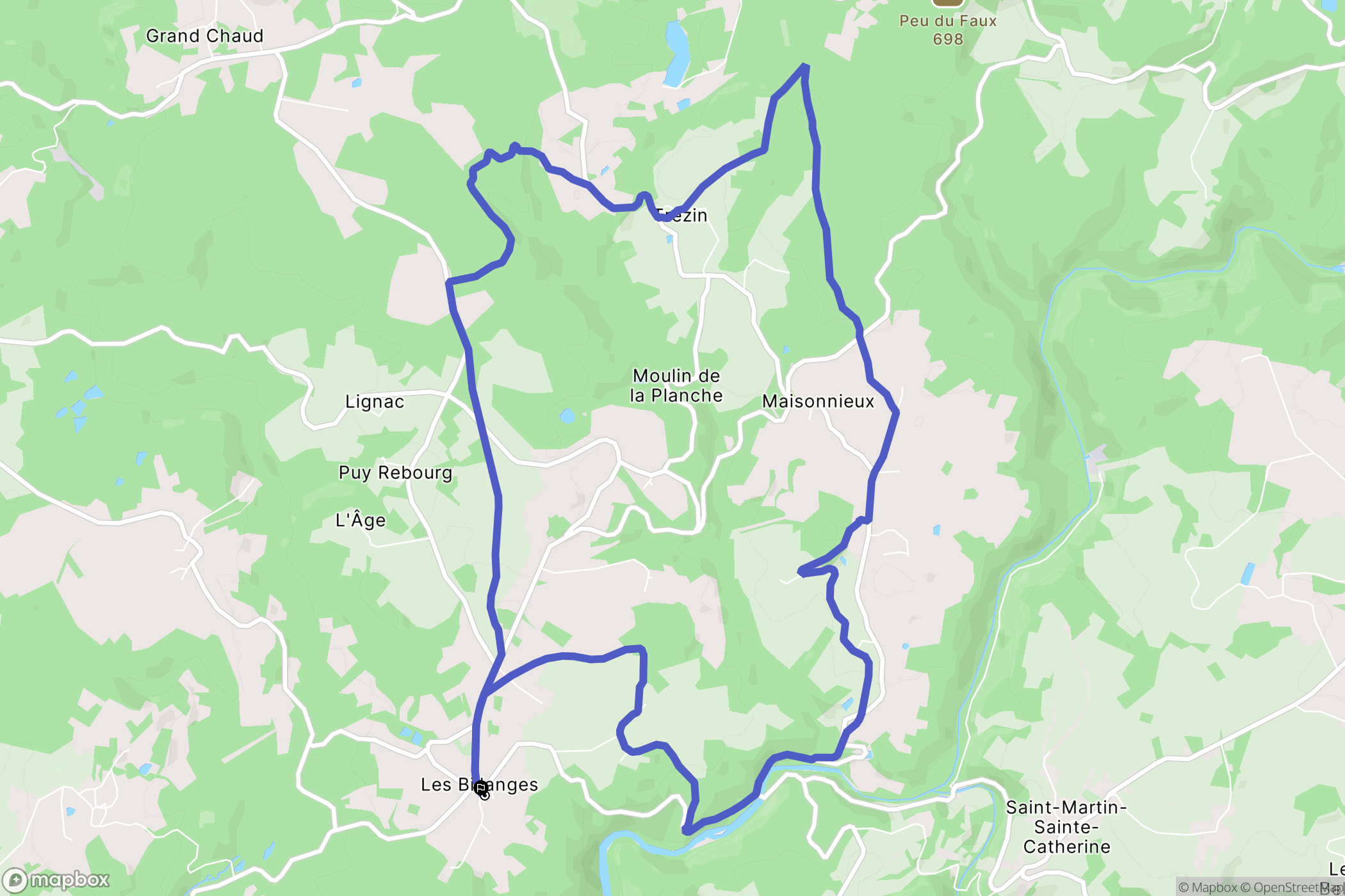 Les Billanges : carte du parcours de randonnée - France