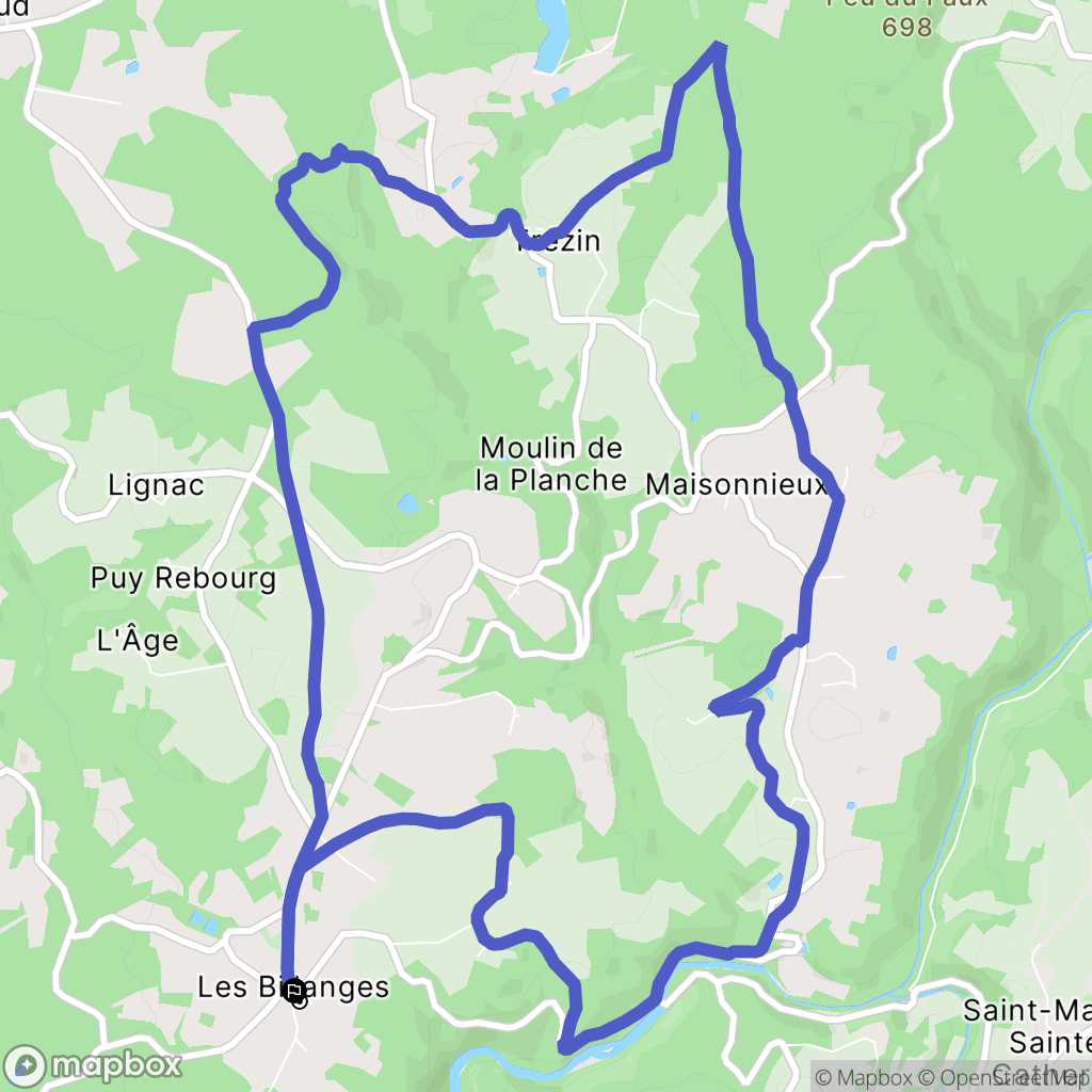 Les Billanges : carte du parcours de randonnée - France