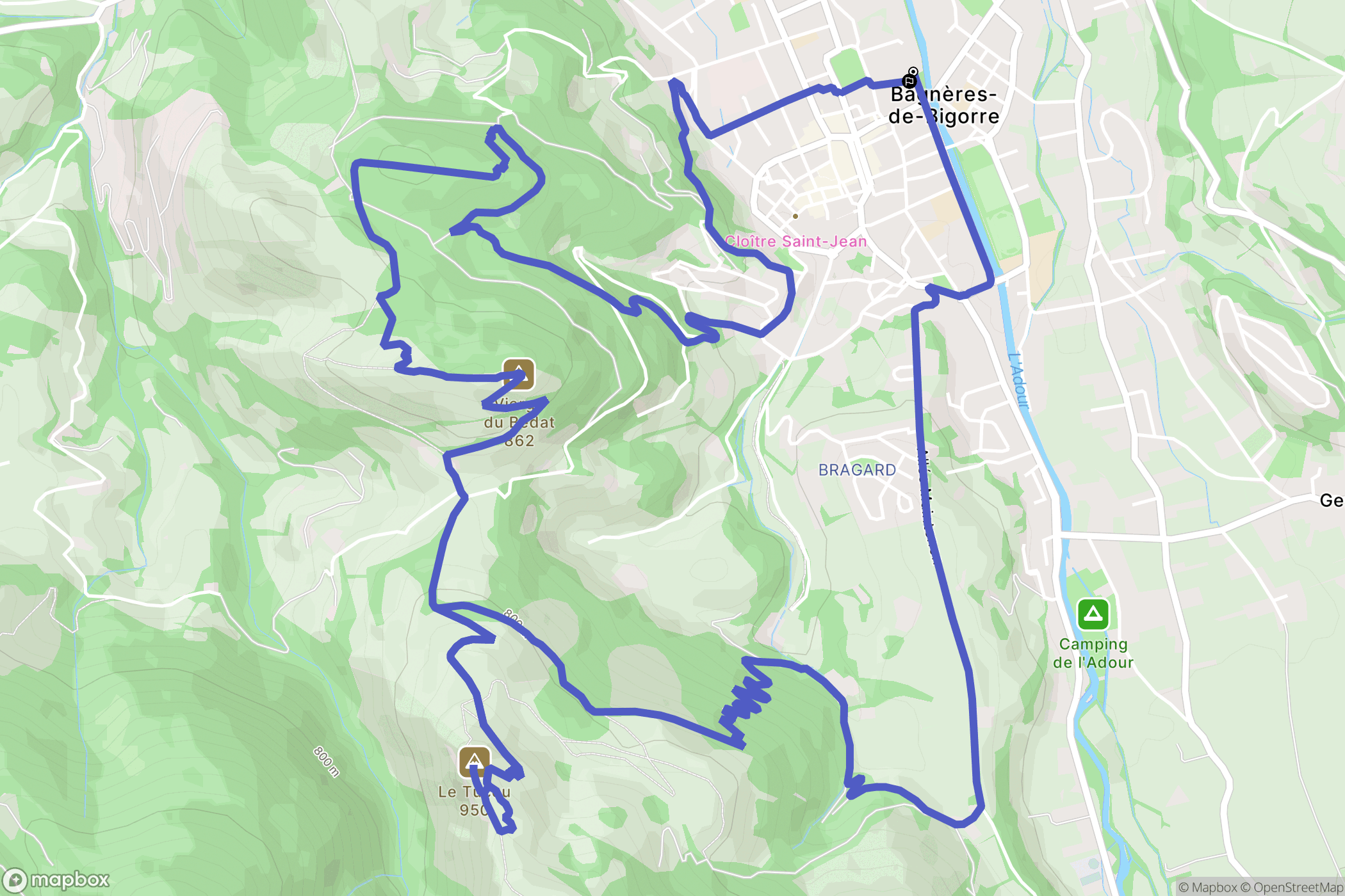 Bagnères-de-Bigorre : carte du parcours de randonnée - France