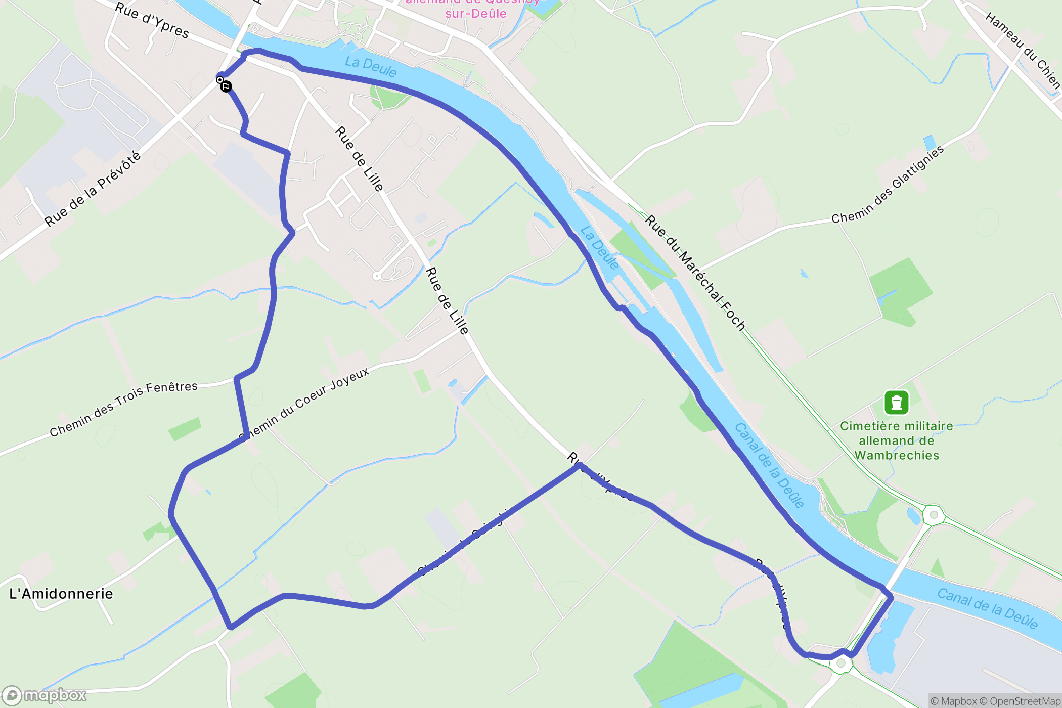 Quesnoy-sur-Deûle : carte du parcours de randonnée - France