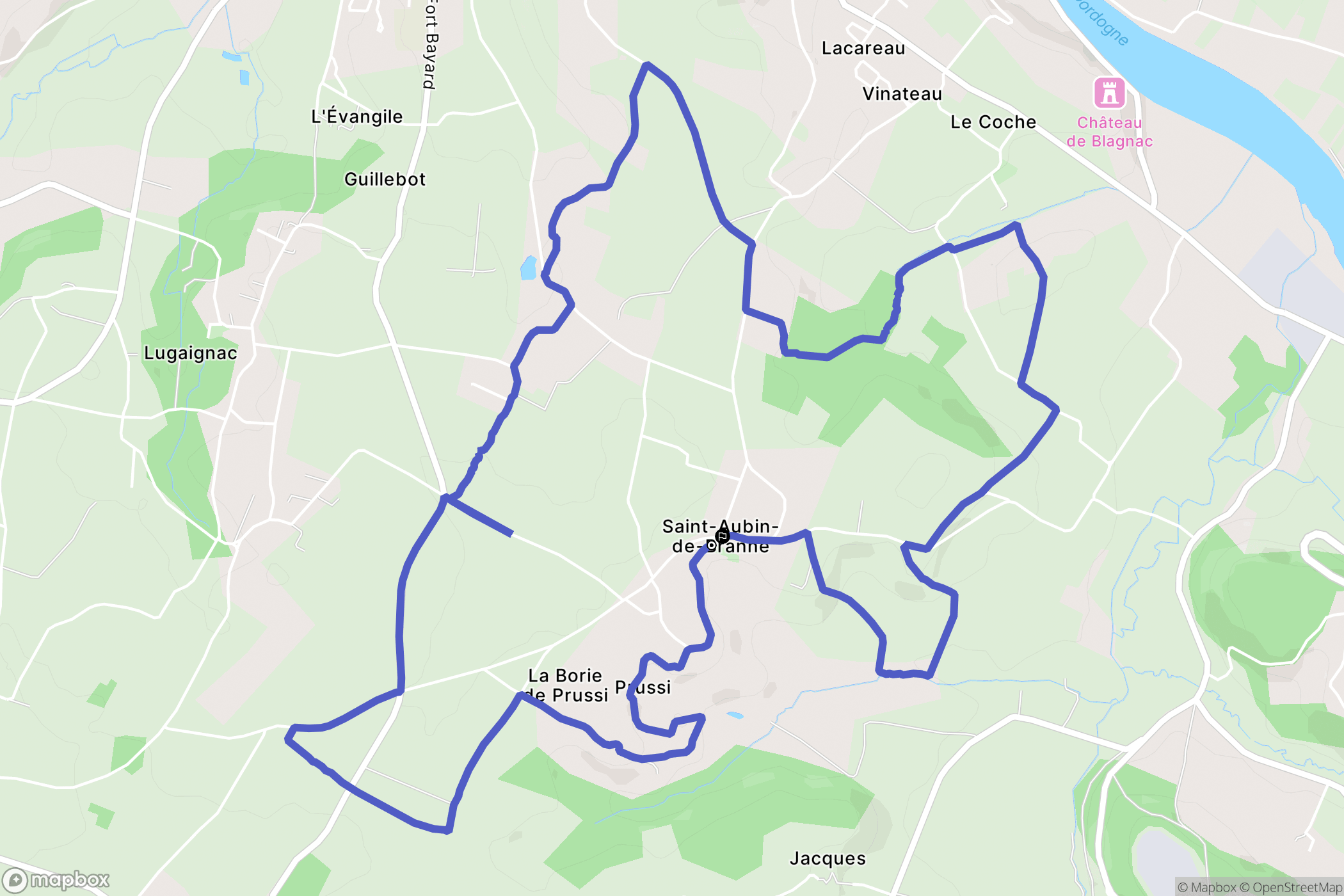 Saint-Aubin-de-Branne : carte du parcours de randonnée - France