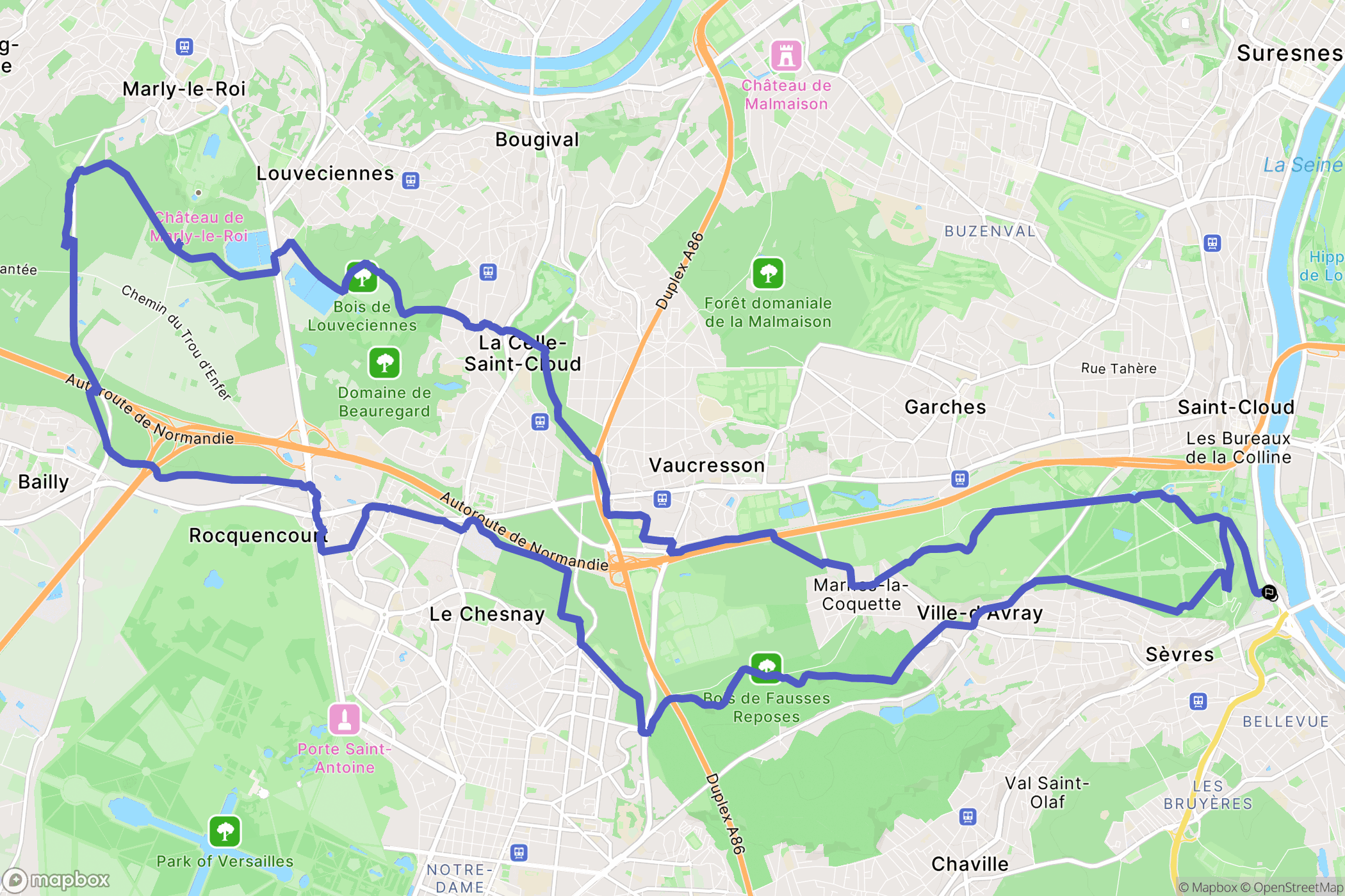 Sèvres : carte du parcours de randonnée - France