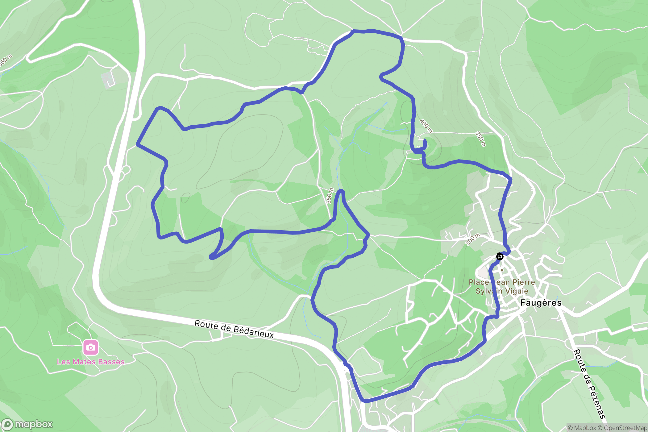 Faugères : carte du parcours de randonnée - France