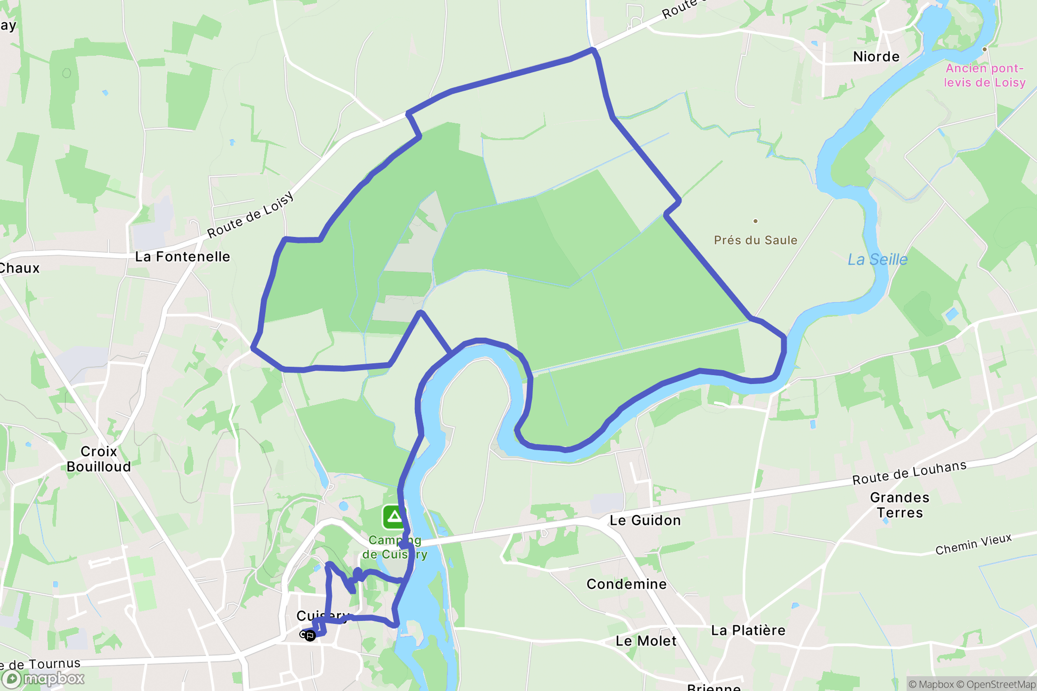 Cuisery : carte du parcours de randonnée - France