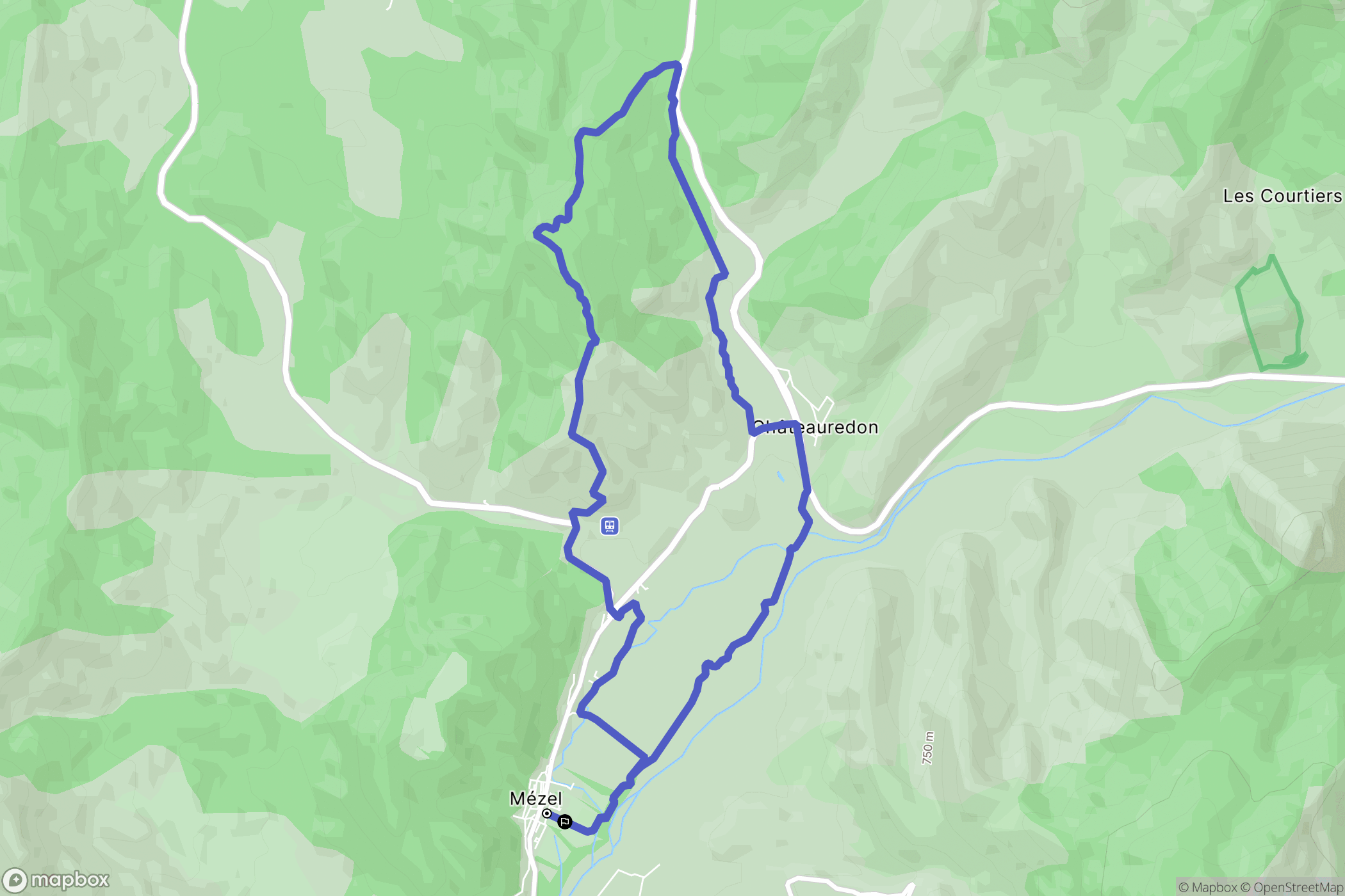 Mezel : carte du parcours de randonnée - France