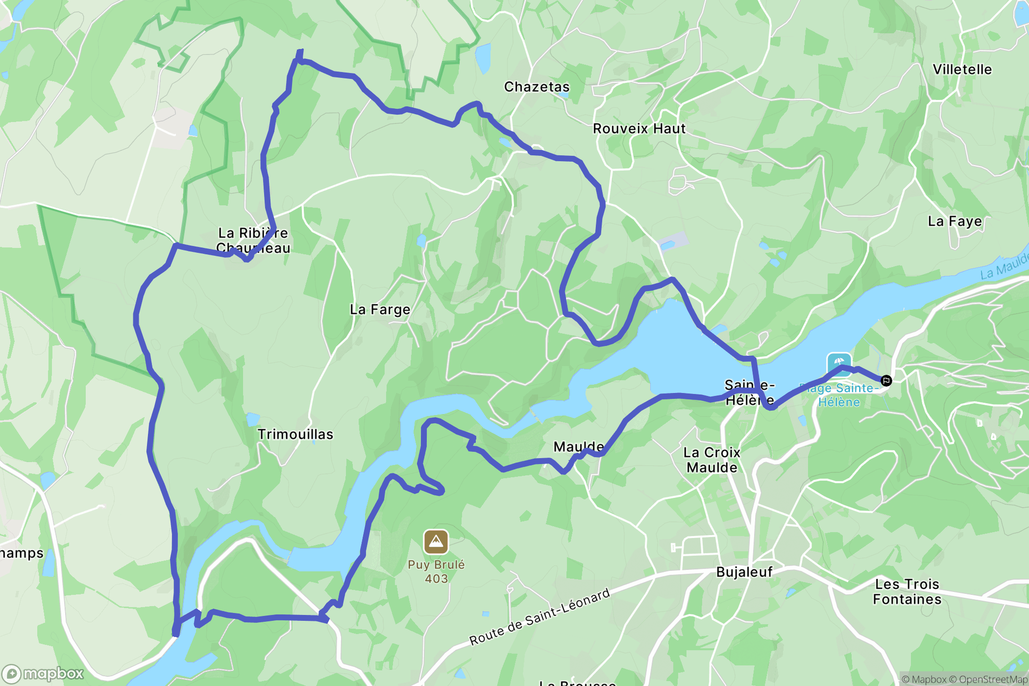 Bujaleuf : carte du parcours de randonnée - France