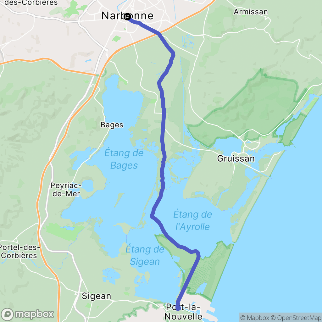 Narbonne : carte du parcours de randonnée - France